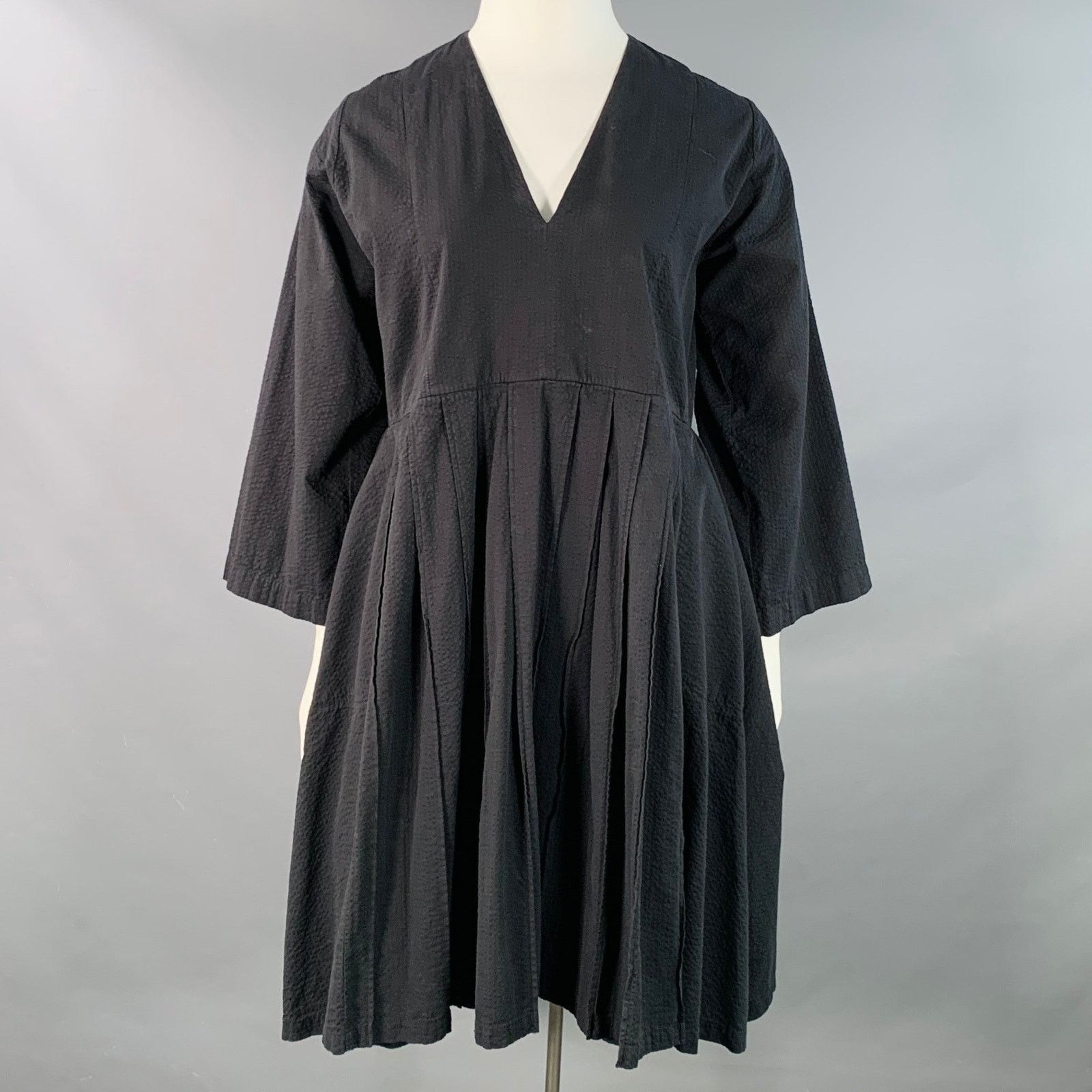 Henrik Vibskov Size M/L Black Cotton Seersucker Long Sleeve Pleated Dress Size M / US 6-8 / IT 42-44 - 1 Thumbnail