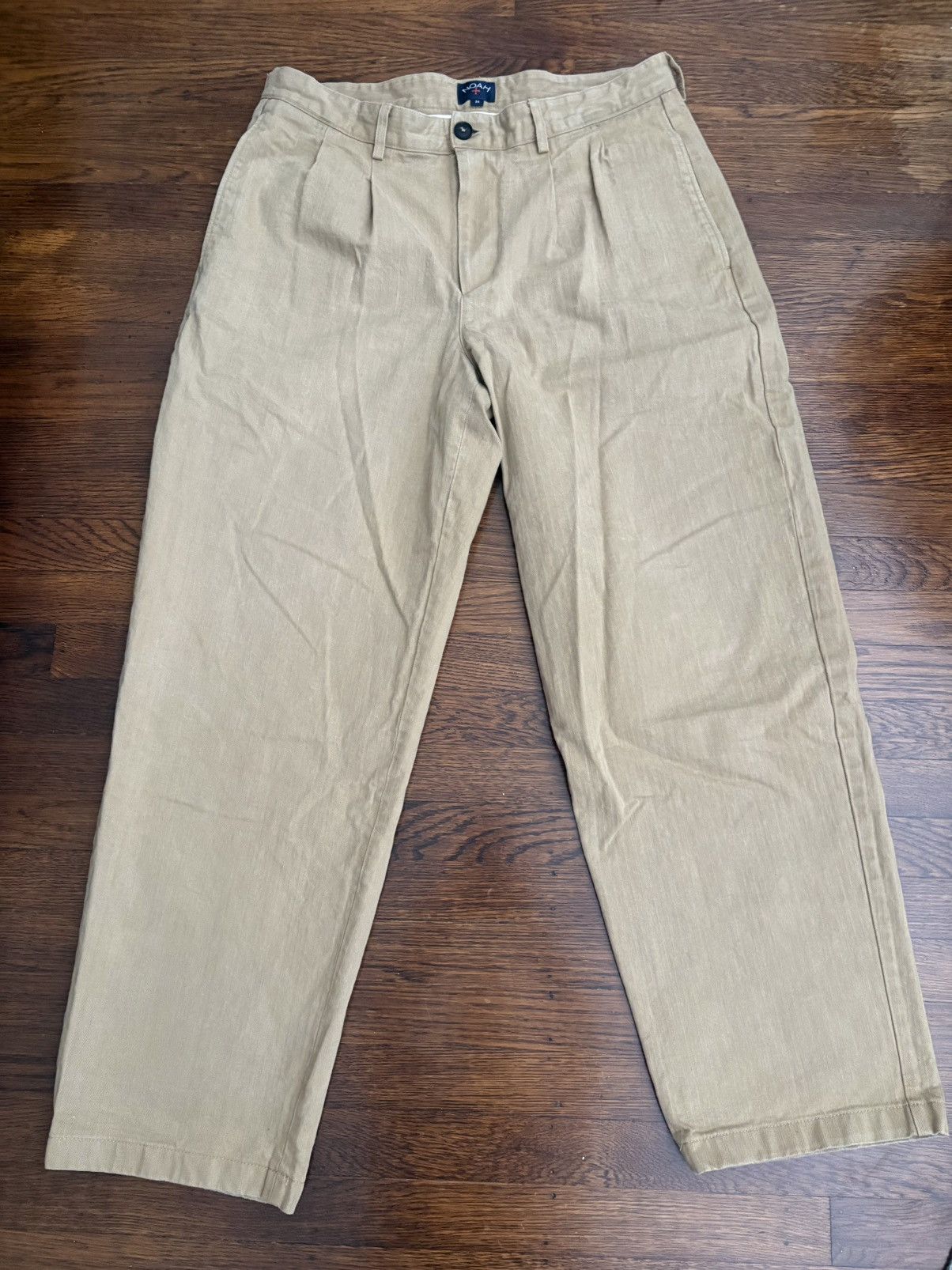 Noah Noah Double-Pleat Herringbone Pant Kahki Beige sz 34 Size US 34 / EU 50 - 1 Thumbnail