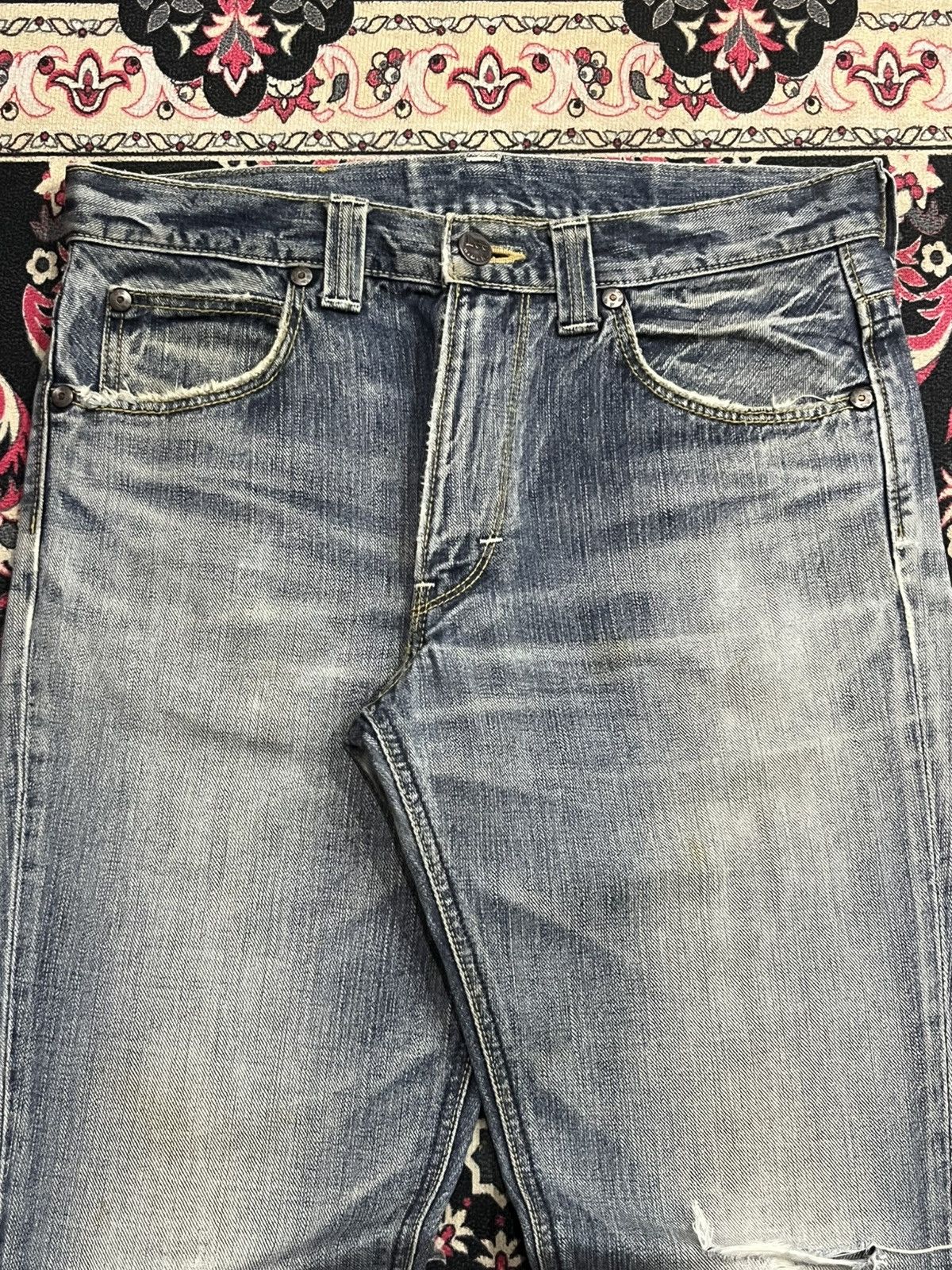 Lee Vintage Lee Riders Japan Made Blue Wash Distress Flare Jeans Size US 31 - 4 Thumbnail