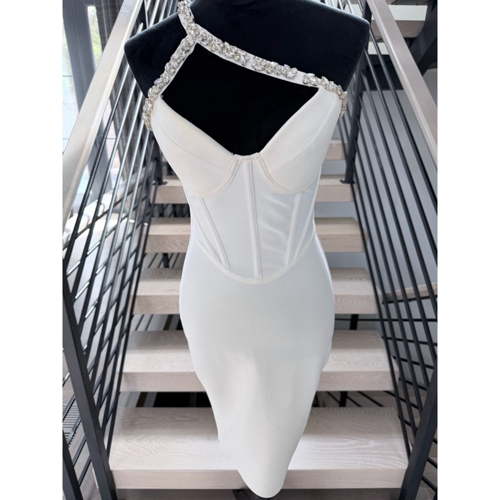Bebe Bebe White One-Shoulder Rhinestone-Trim Bodycon Dress size S Size S / US 4 / IT 40 - 7 Thumbnail