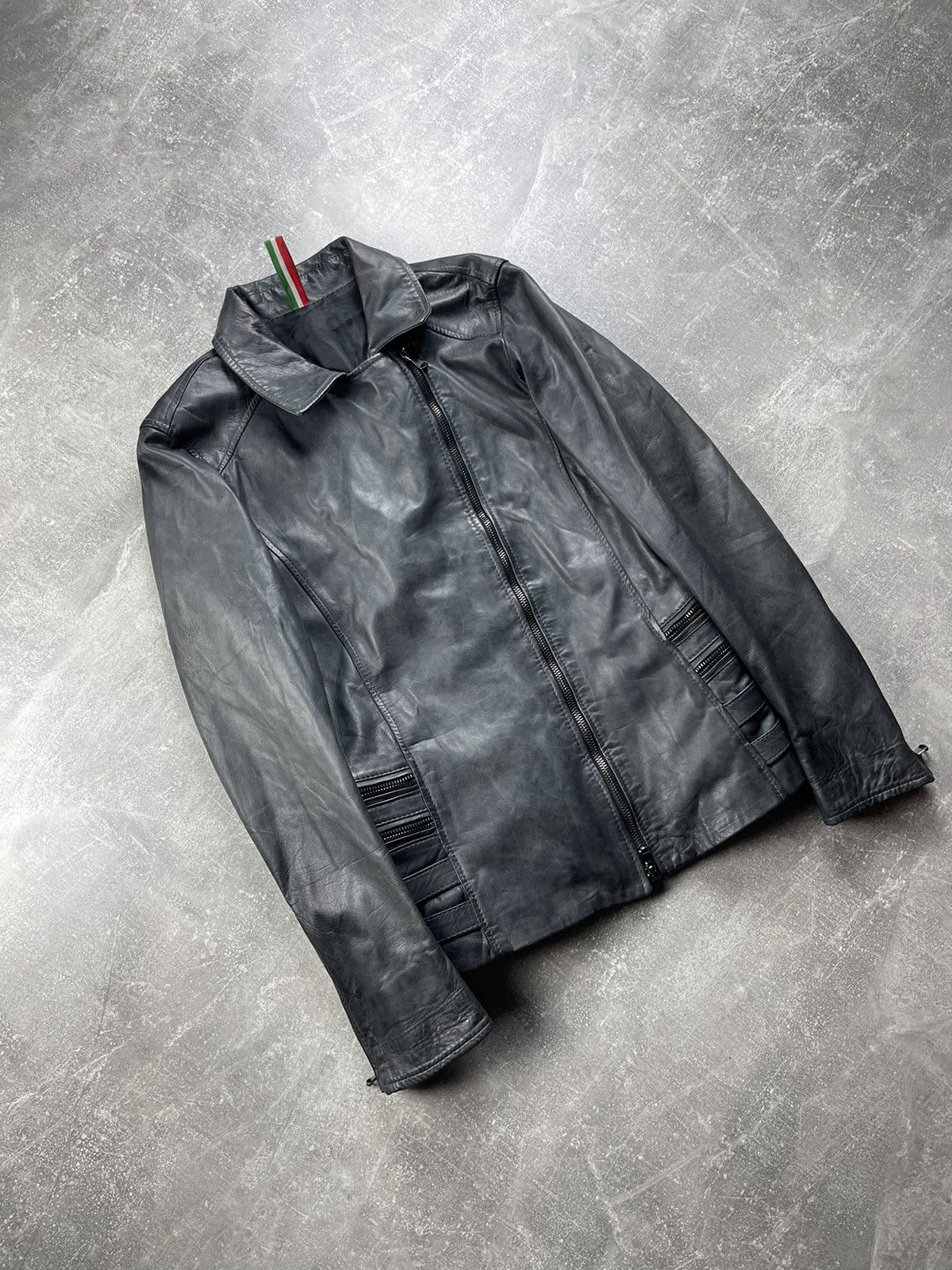 Seditionaries Avant Garde Italian Women's Zip Belted Gray Leather Jacket Size L / US 10 / IT 46 - 6 Thumbnail