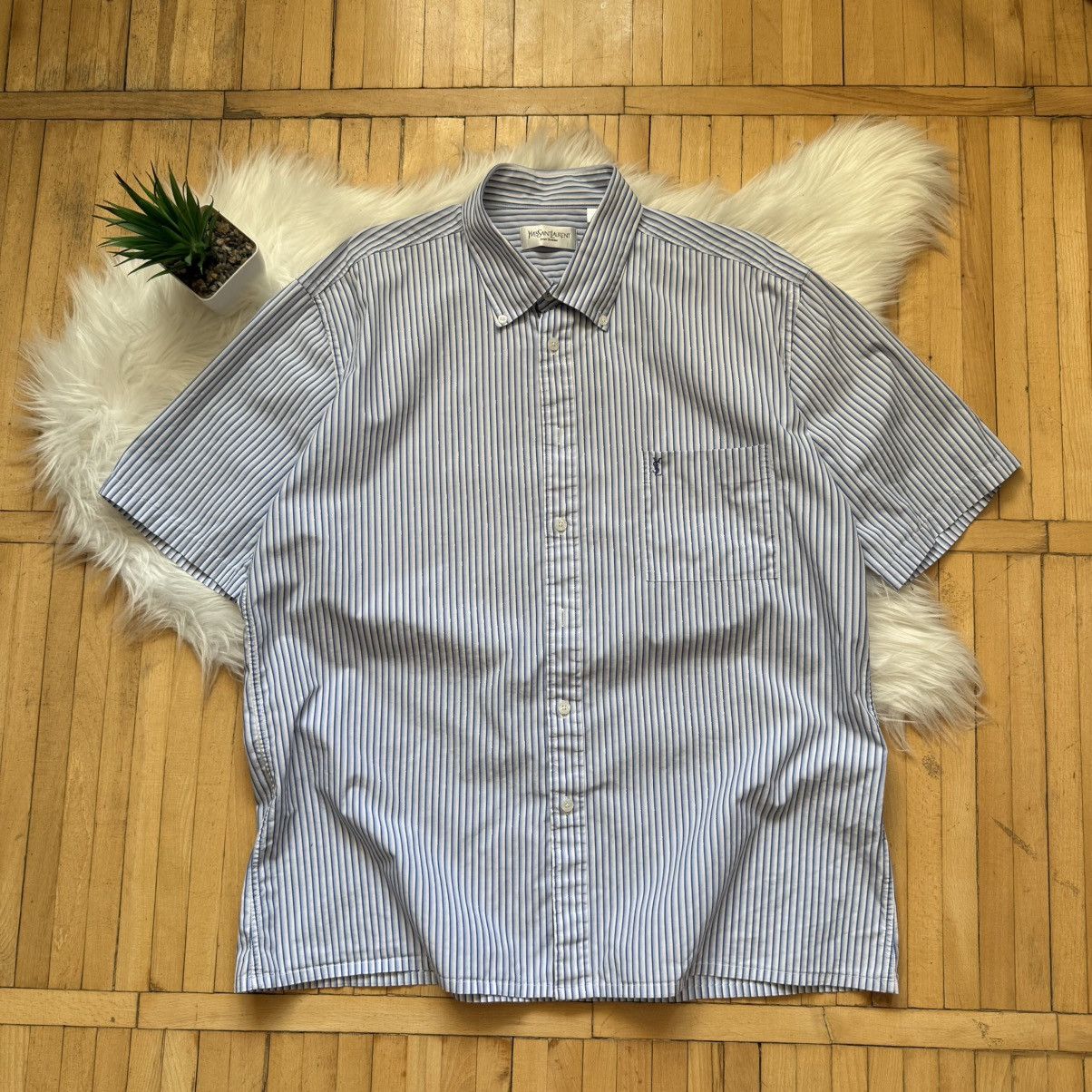Yves Saint Laurent 📌 Yves Saint Laurent Crosses YSL Striped Shirt Summer Size US XL / EU 56 / 4 - 1 Thumbnail