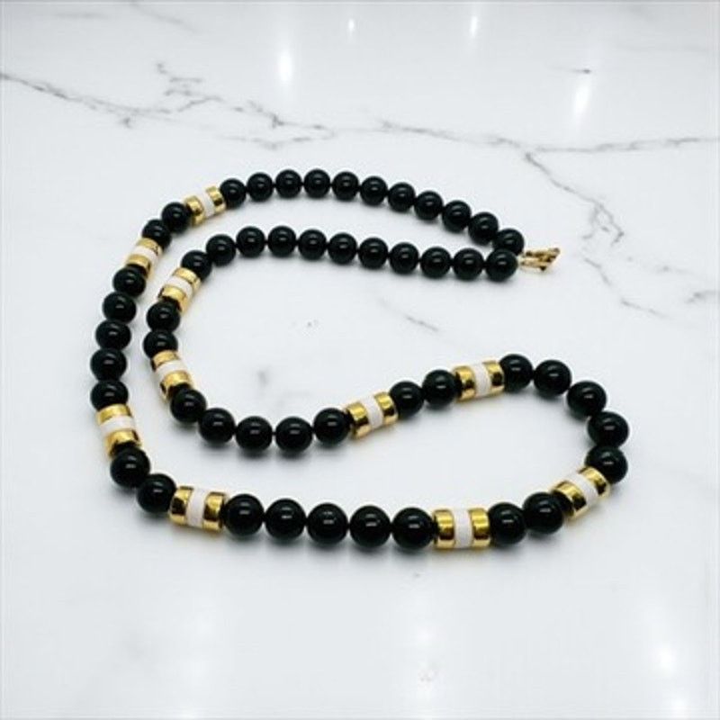 Vintage Vintage Napier Black Bead Necklace-Gold Tone Spacers-30'' Size ONE SIZE - 7 Thumbnail