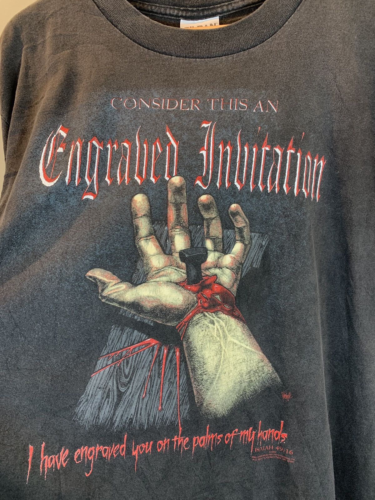 Vintage *RARE* Vintage 1993 Engraved Invitation Jesus Christ T-Shirt Size US L / EU 52-54 / 3 - 2 Thumbnail
