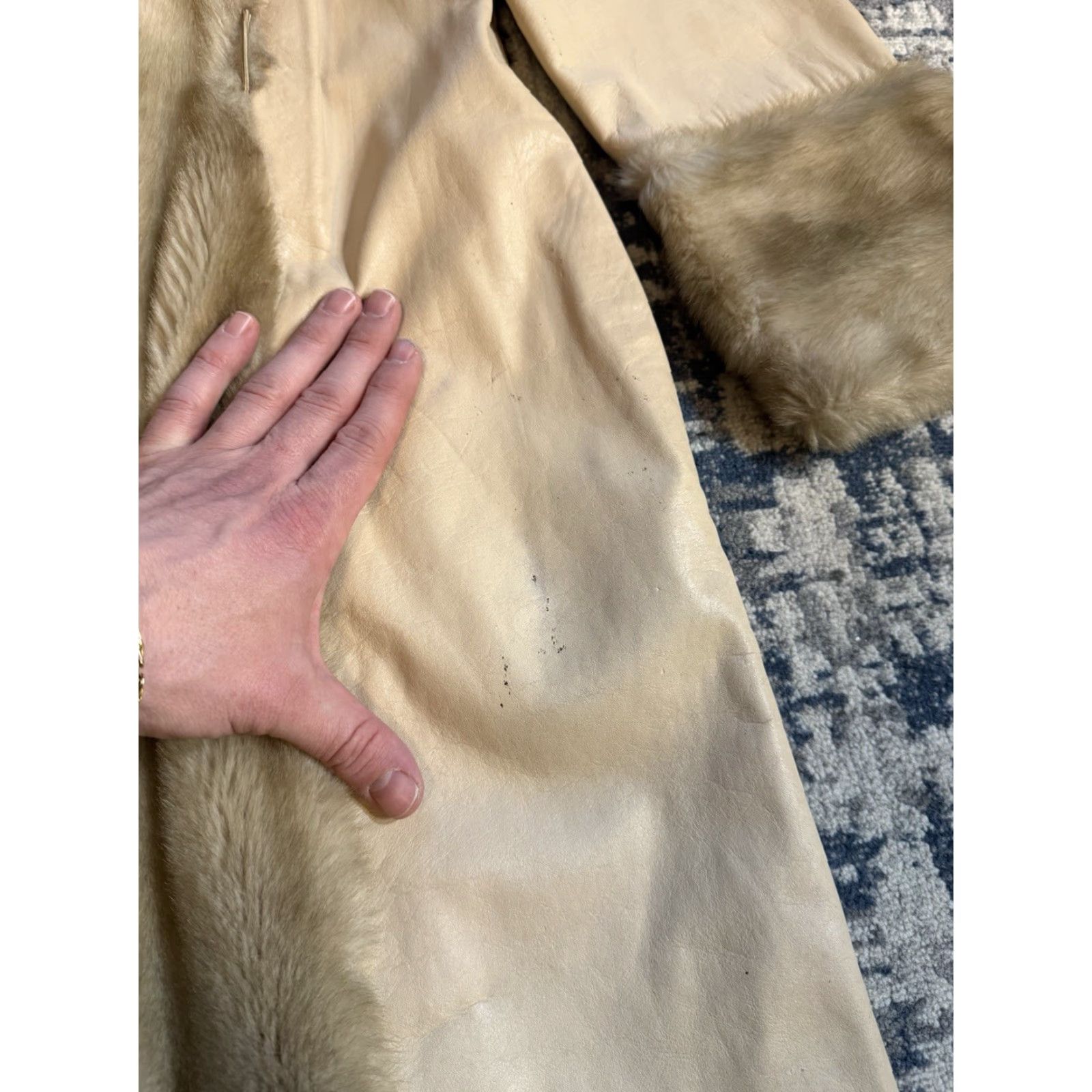 Vintage VINTAGE Lilli Ann Leather Faux Fur Long Coat 60s 1960s Beige Large UK 1960s Coat Glam Rock Mens Womens Size L / US 10 / IT 46 - 2 Thumbnail
