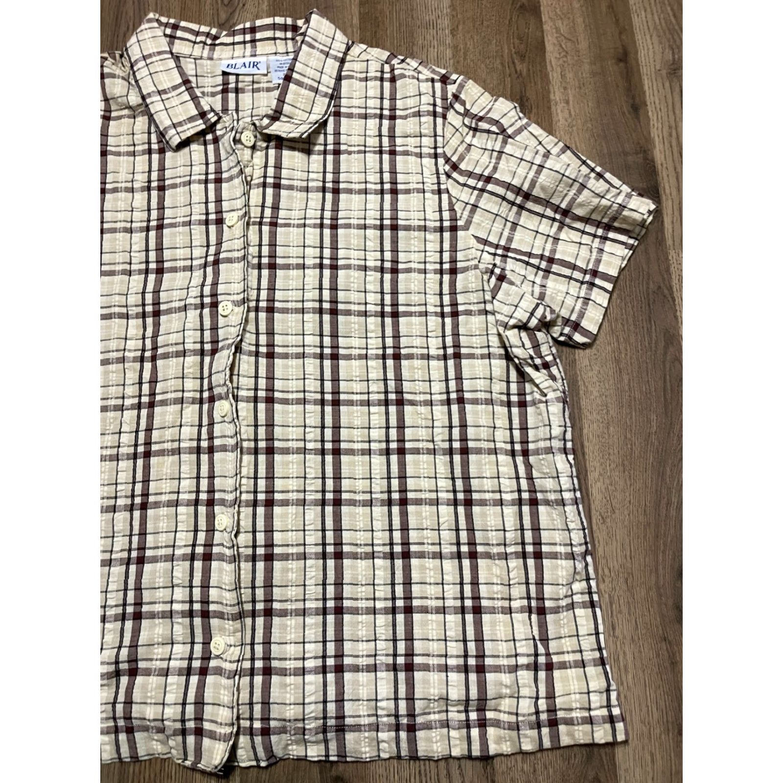 Blair Blair Shirt Women's 2XL Plaid Brown Yellow Button Up Short Sleeve Size XXL / US 16-18 / IT 52-54 - 4 Thumbnail