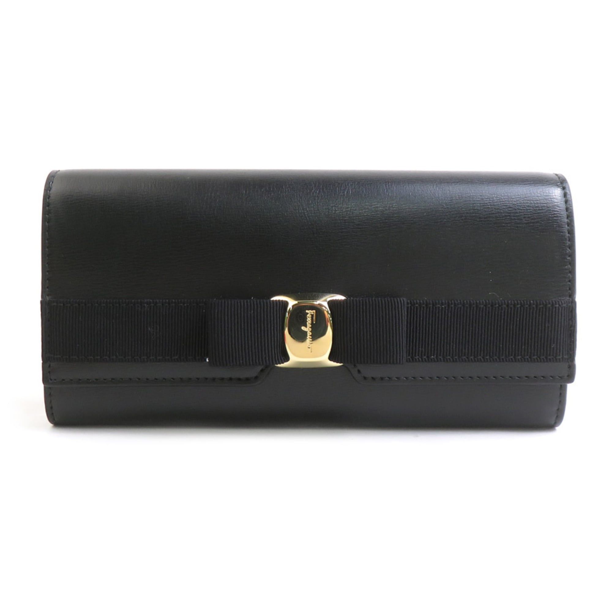 Salvatore Ferragamo Vara Ribbon Leather Long Wallet In Black, Women's, , 56578A