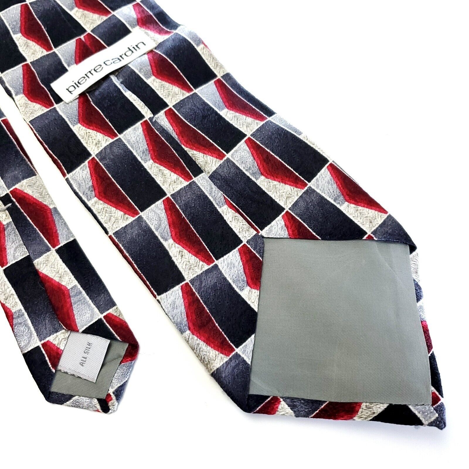 Pierre Cardin Pierre Cardin Gray Red Print Geometric Wide Silk Tie Size ONE SIZE - 5 Thumbnail