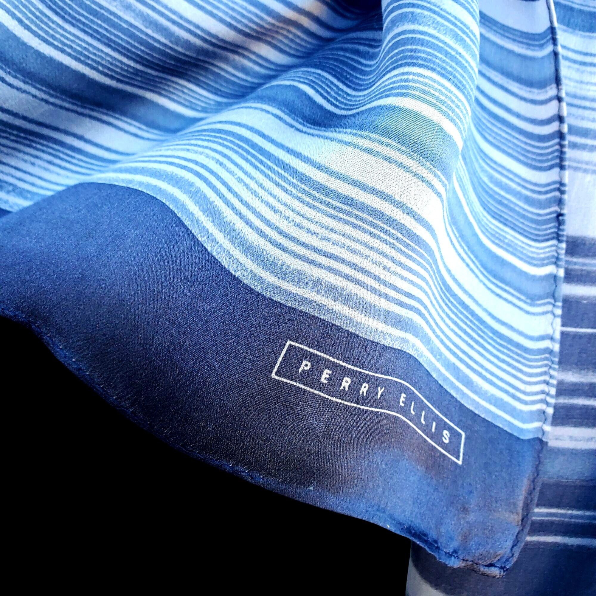 Perry Ellis Vintage Perry Ellis Scarf Blue Gray Striped Silk Rectangle 5 Size ONE SIZE - 2 Thumbnail