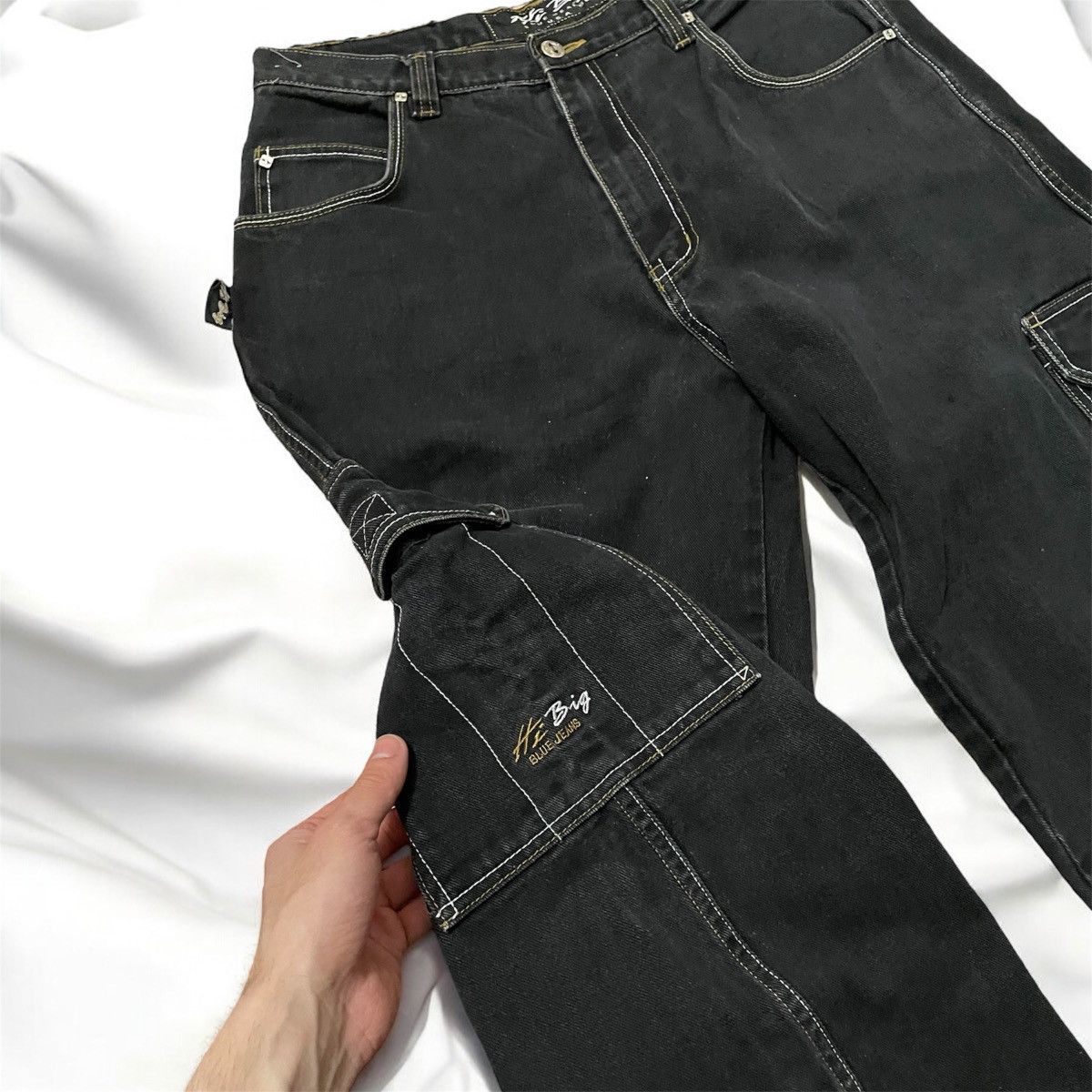 Designer × Vintage Vintage 90's Black Hip Hop Cargo rap carpenter Jeans Wide Size US 33 - 4 Thumbnail
