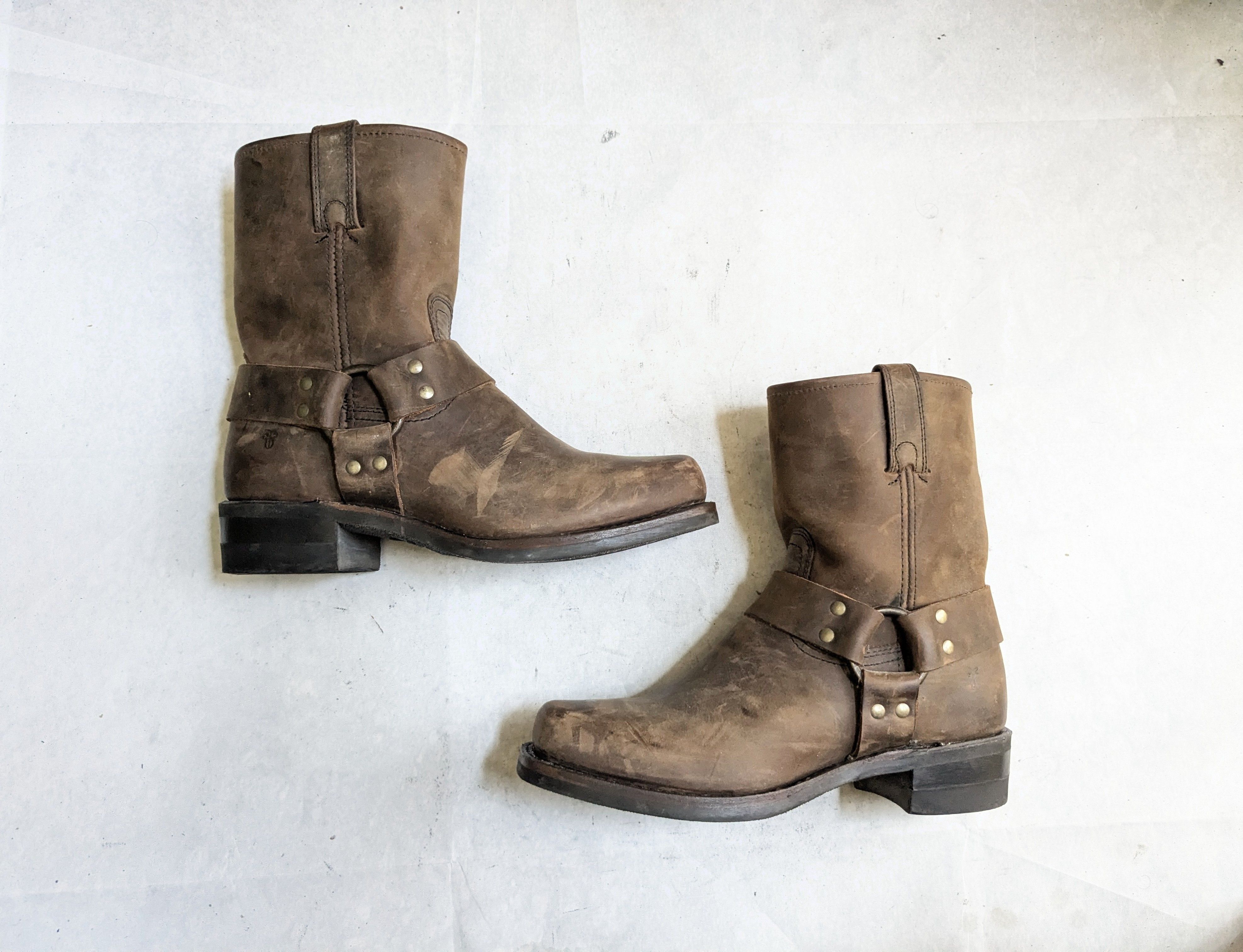 Frye Harness Boots Brown Leather 8.5 M Strap Buckle
