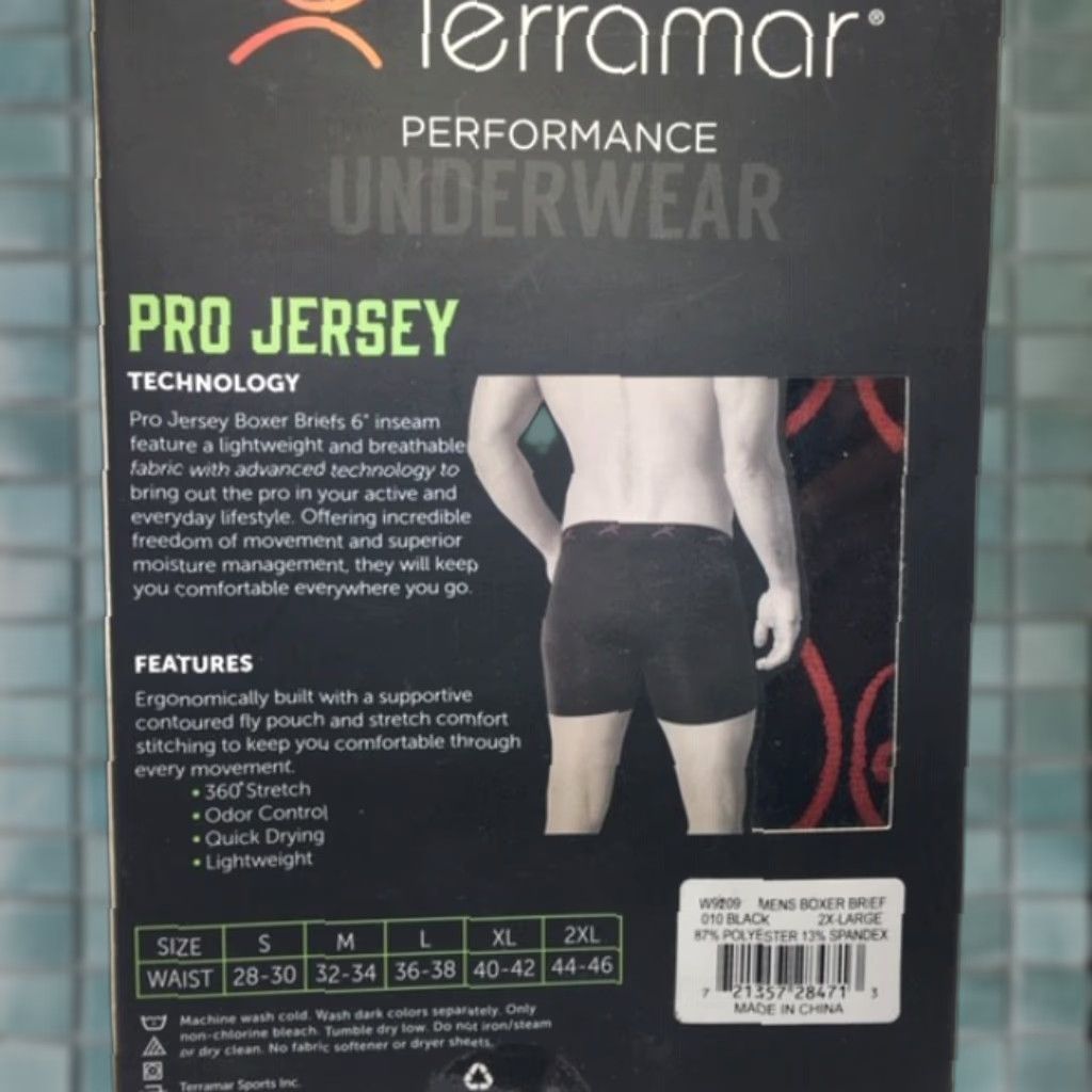 Vintage Terramar Mens Underwear Boxer Brief Pro Jersey Stretch Odor Control Black 2XL Size US XXL / EU 58 / 5 - 1 Thumbnail