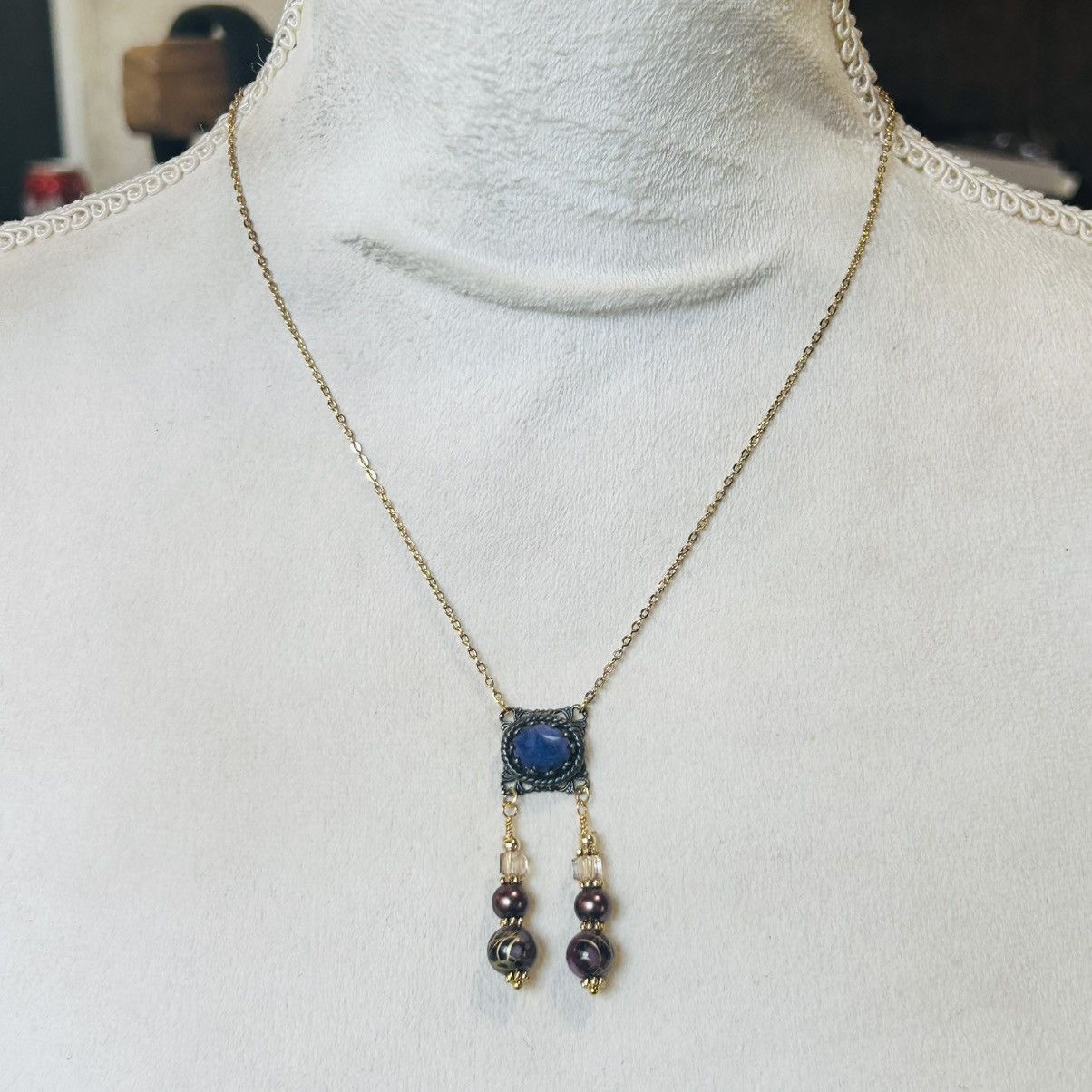 Handmade Handcrafted elegant vintage dogtooth glass necklace set Size ONE SIZE - 5 Thumbnail
