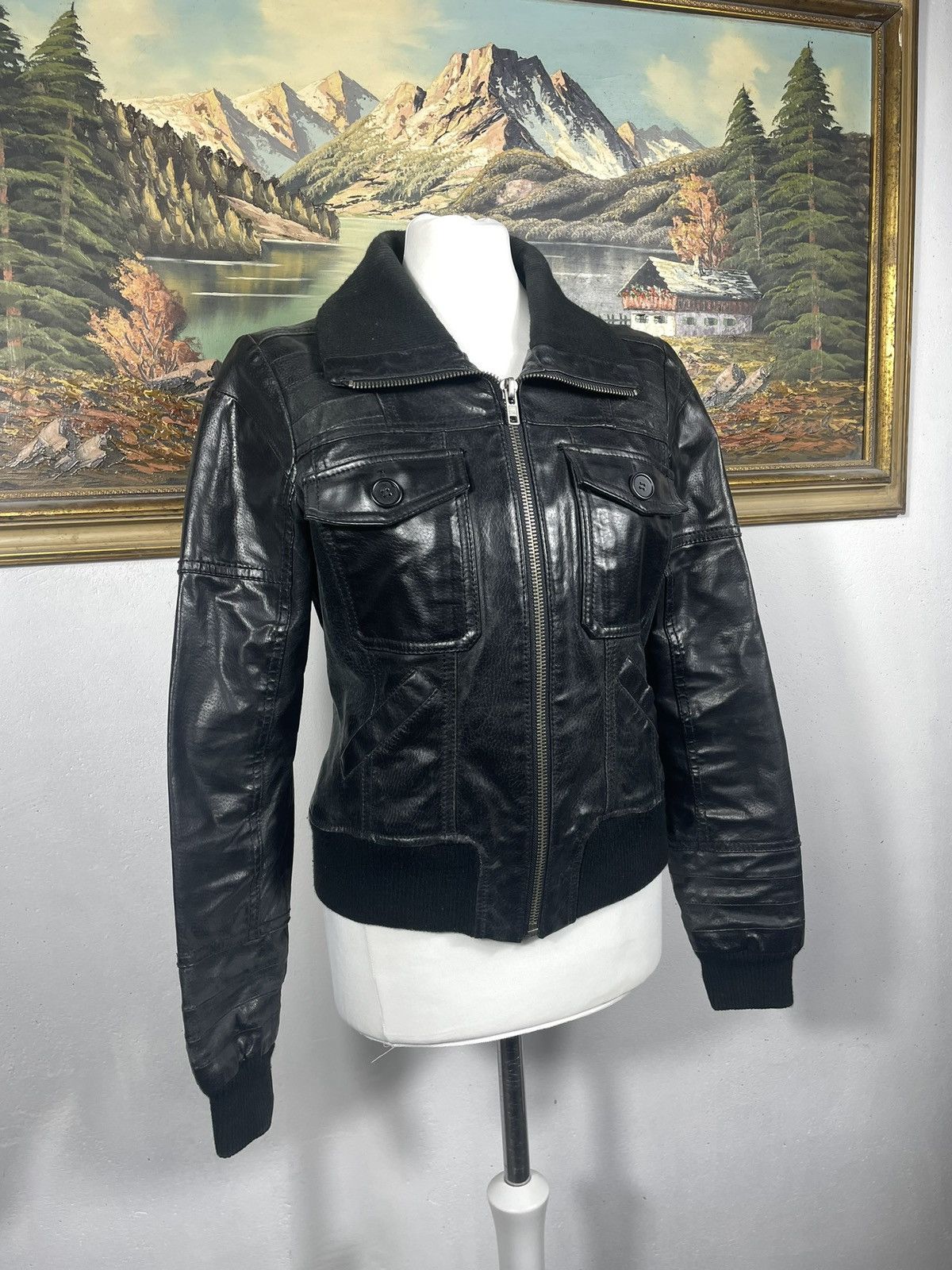 Vintage Washed Black Retro 90s Genuine Real Leater Bomber Punk Rock Size L / US 10 / IT 46 - 5 Thumbnail