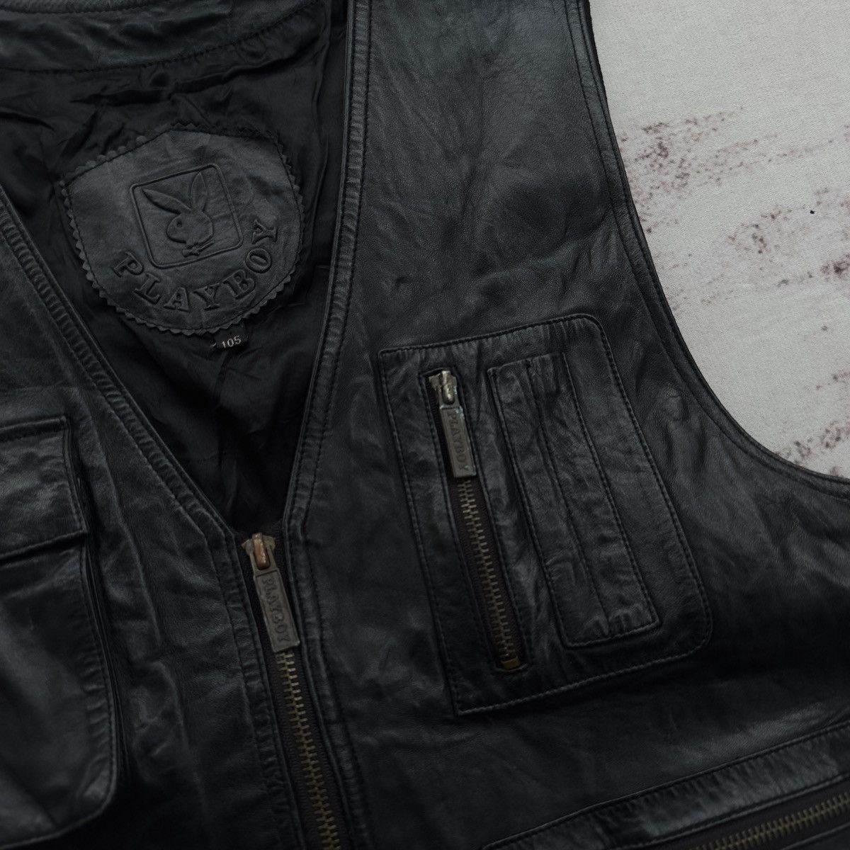 Playboy VINTAGE PLAYBOY TACTICAL LEATHER VEST JACKET BIKERS RARE 90s Size 40R - 3 Thumbnail