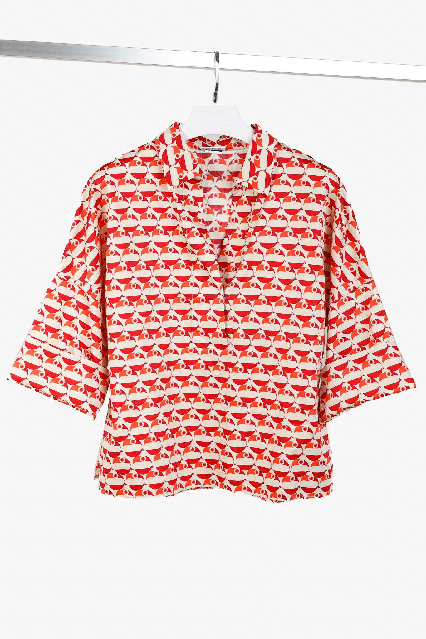 Akris Akris Punto R/24 Cotton Satin Pelican Dot Printed Blouse Size XL / US 12-14 / IT 48-50 - 1 Thumbnail
