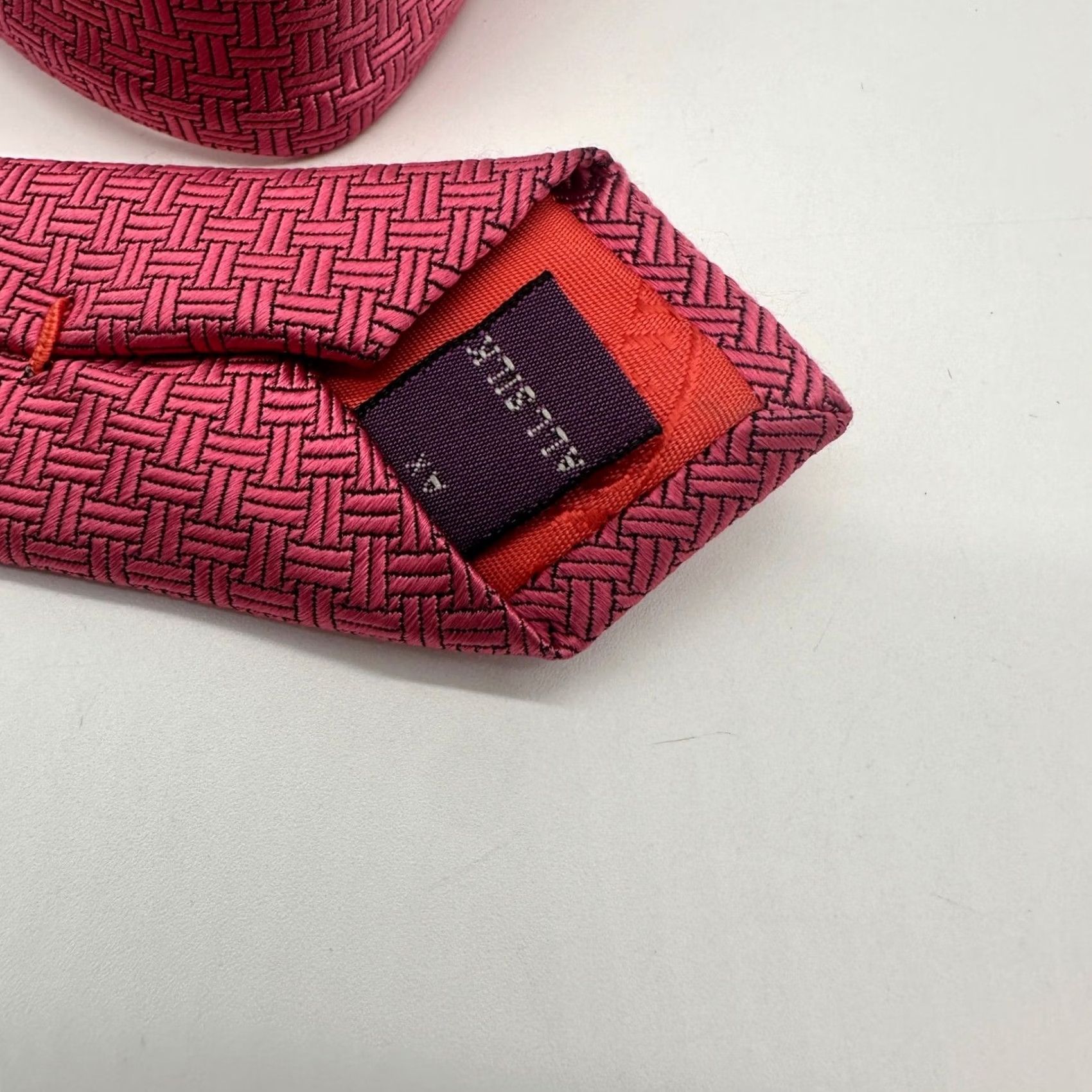 Asket T.M. Lewin Mens Necktie Red Basket Weave Geometric Pattern All Silk Tie One Size Size ONE SIZE - 4 Thumbnail