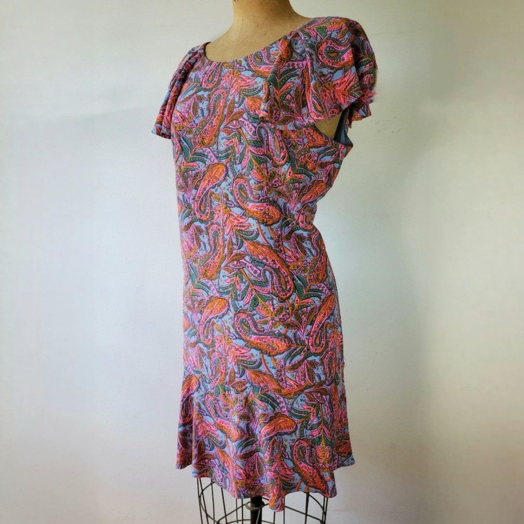 J.Crew J. Crew Size 16 Dress Silk Ruffle Paisley Blue Pink Floral Size XL / US 12-14 / IT 48-50 - 3 Thumbnail