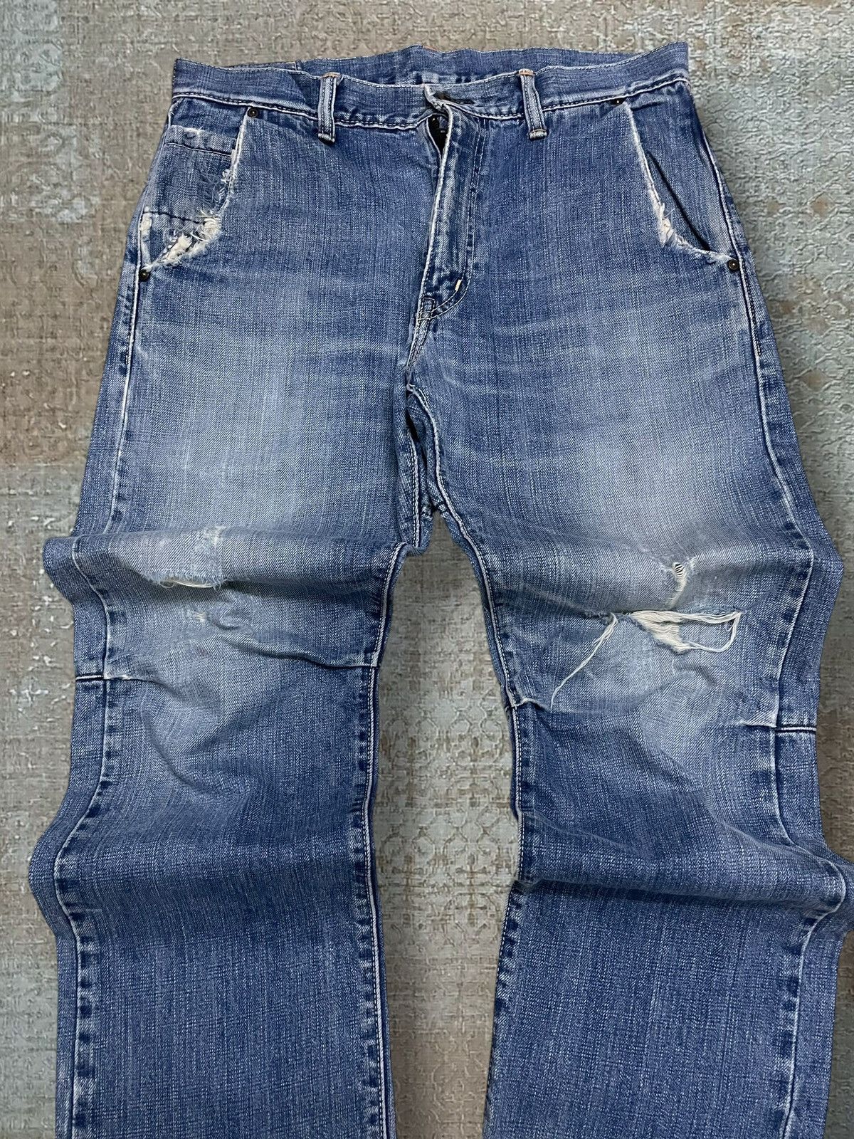 Japanese Brand Vintage 1990s Designer Jappan Studio Ecru Distressed Denim Size US 32 / EU 48 - 4 Thumbnail