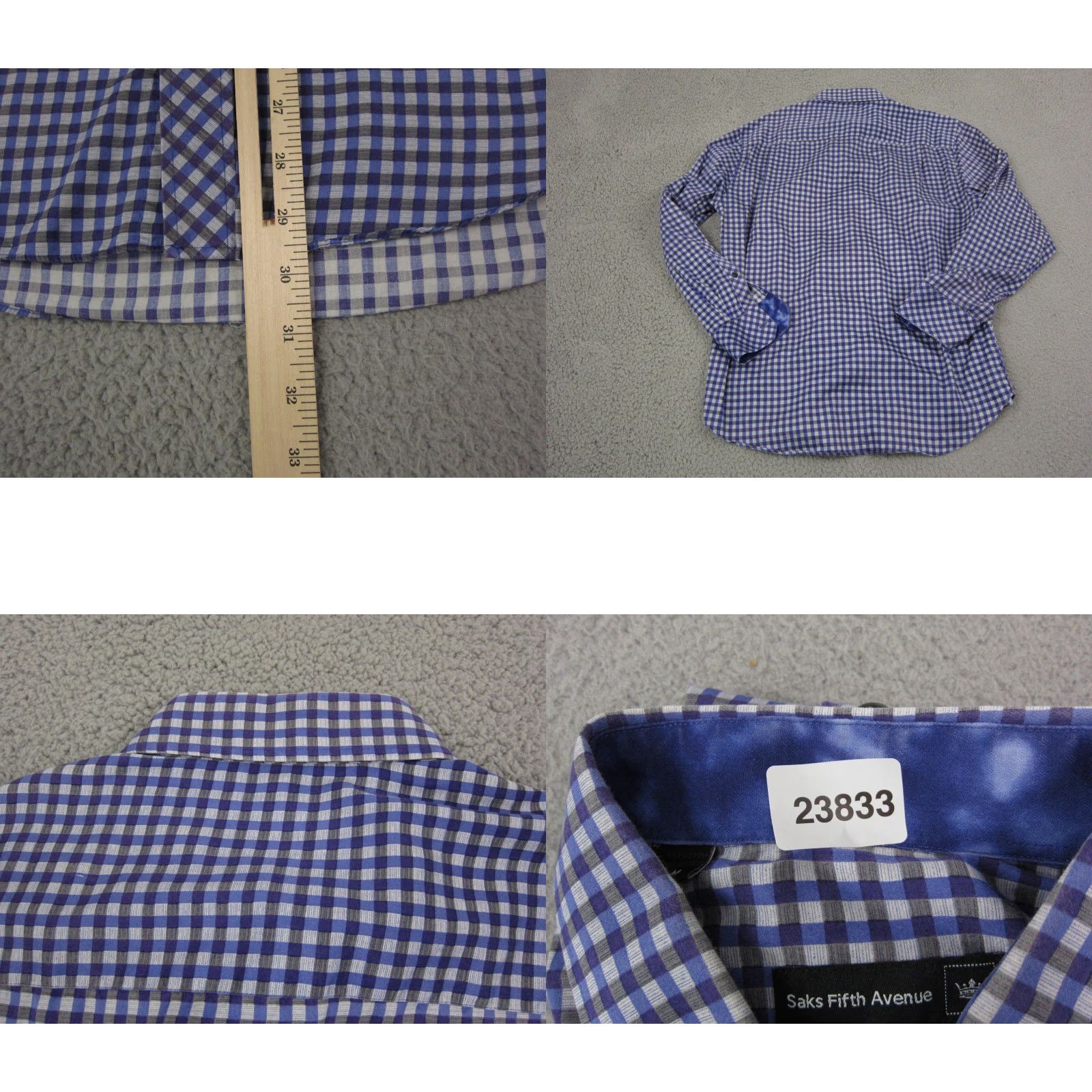 Saks Fifth Avenue Saks Fifth Avenue Shirt Mens Adult Medium Purple White Plaid Button-Up Shirt Cuff Flip Collar 90s Logo Cotton Size US M / EU 48-50 / 2 - 8 Thumbnail