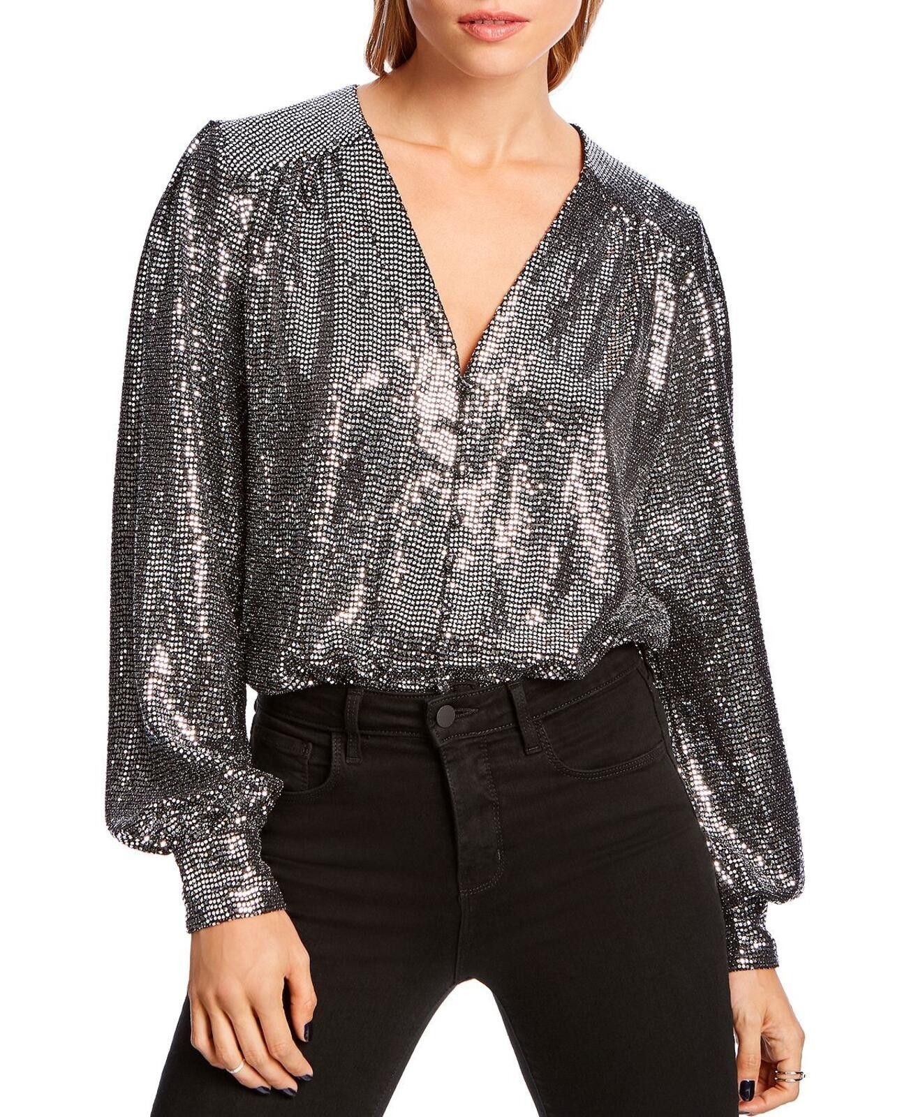 Chalk Line MSRP $198 Lini Women's Silver Piper Sequined Bodysuit XS Size XS / US 0-2 / IT 36-38 - 1 Thumbnail
