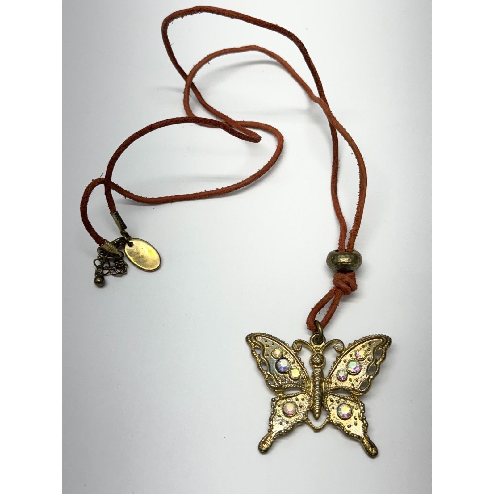 Vintage Suede rhinestone butterfly pendant necklace Size ONE SIZE - 1 Thumbnail