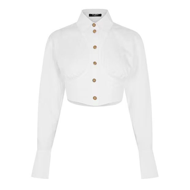 Balmain o1g2r1mq1024 Cropped Ruched Shirt in White Size L / US 10 / IT 46 - 1 Thumbnail