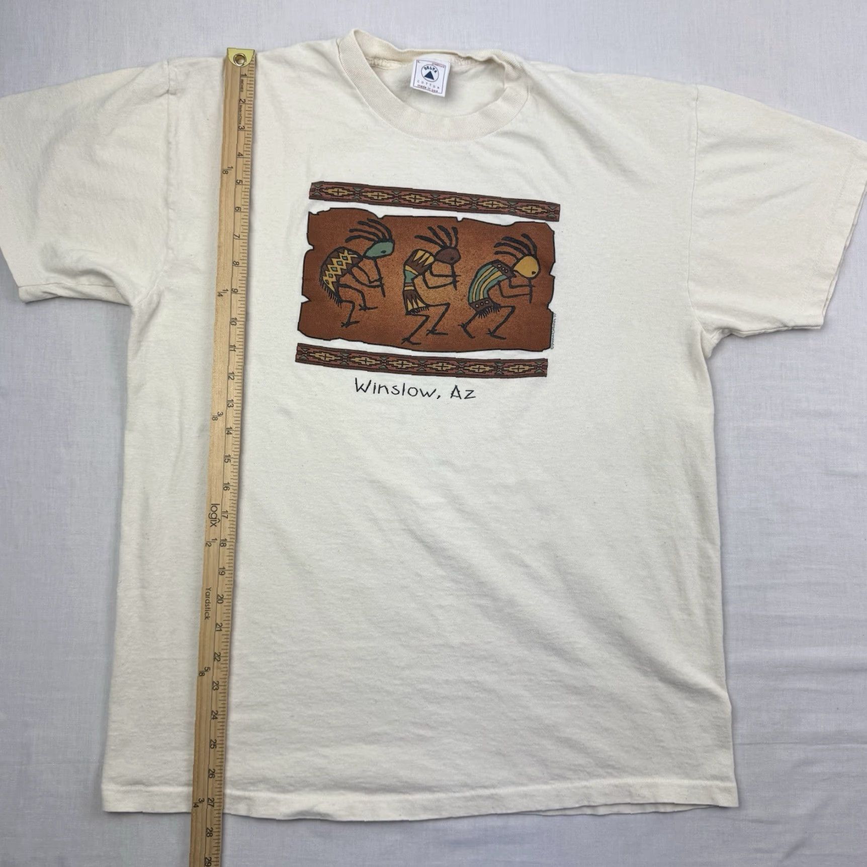 Delta VINTAGE Delta T-Shirt Men Adult Large Beige Cotton Tribal Nature USA 90s Aztec Winslow Arizona Shirt Crew Neck Short Sleeve Size US L / EU 52-54 / 3 - 7 Thumbnail