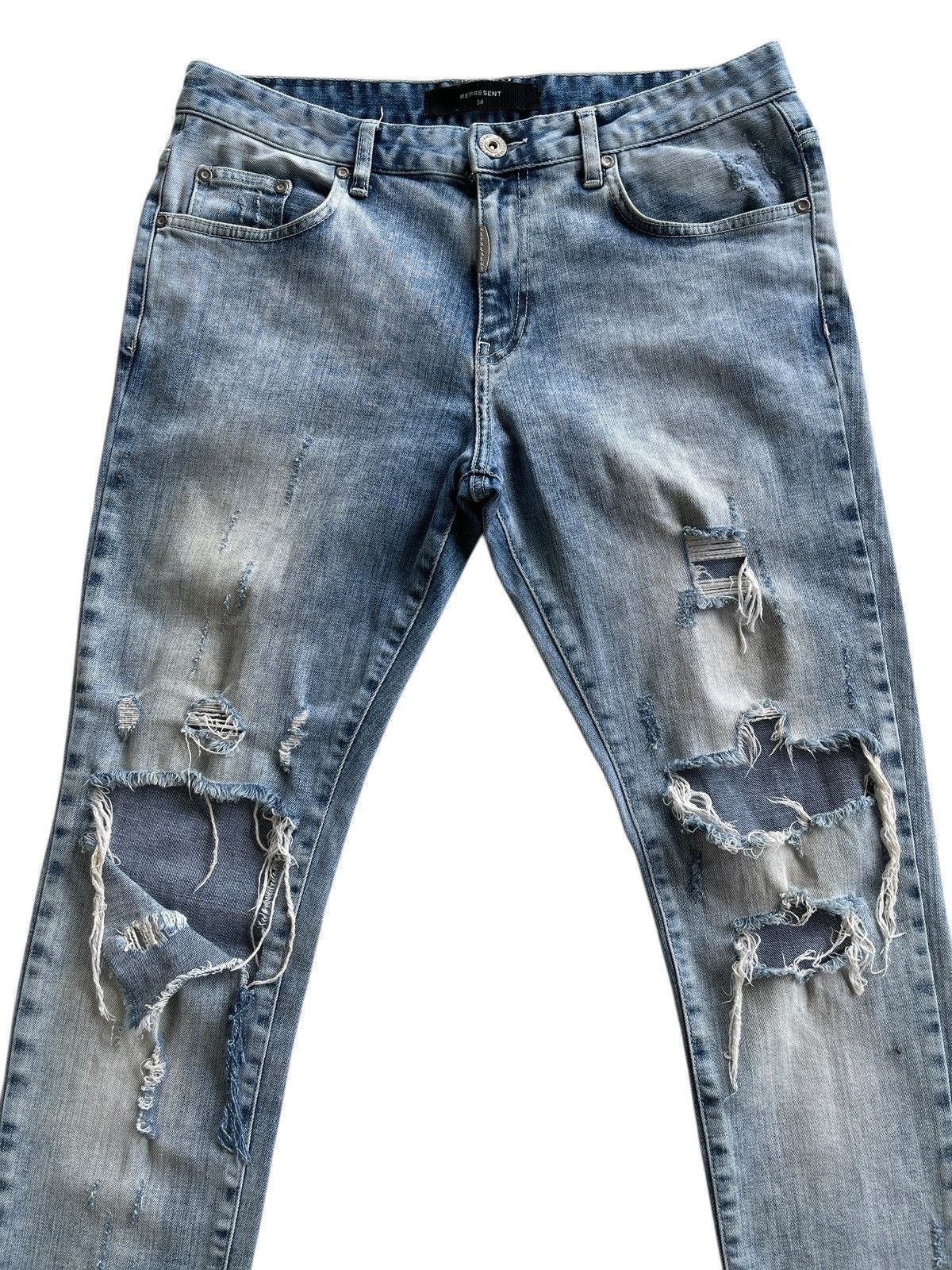 Represent Clo. Represent Acid Blue Distressed Knee Jeans Size US 33 - 3 Thumbnail