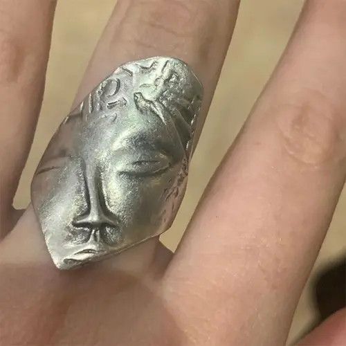 Handmade Abstract Face Ring Silver Modern Human Art Tribal Punk y2k Size ONE SIZE - 5 Thumbnail