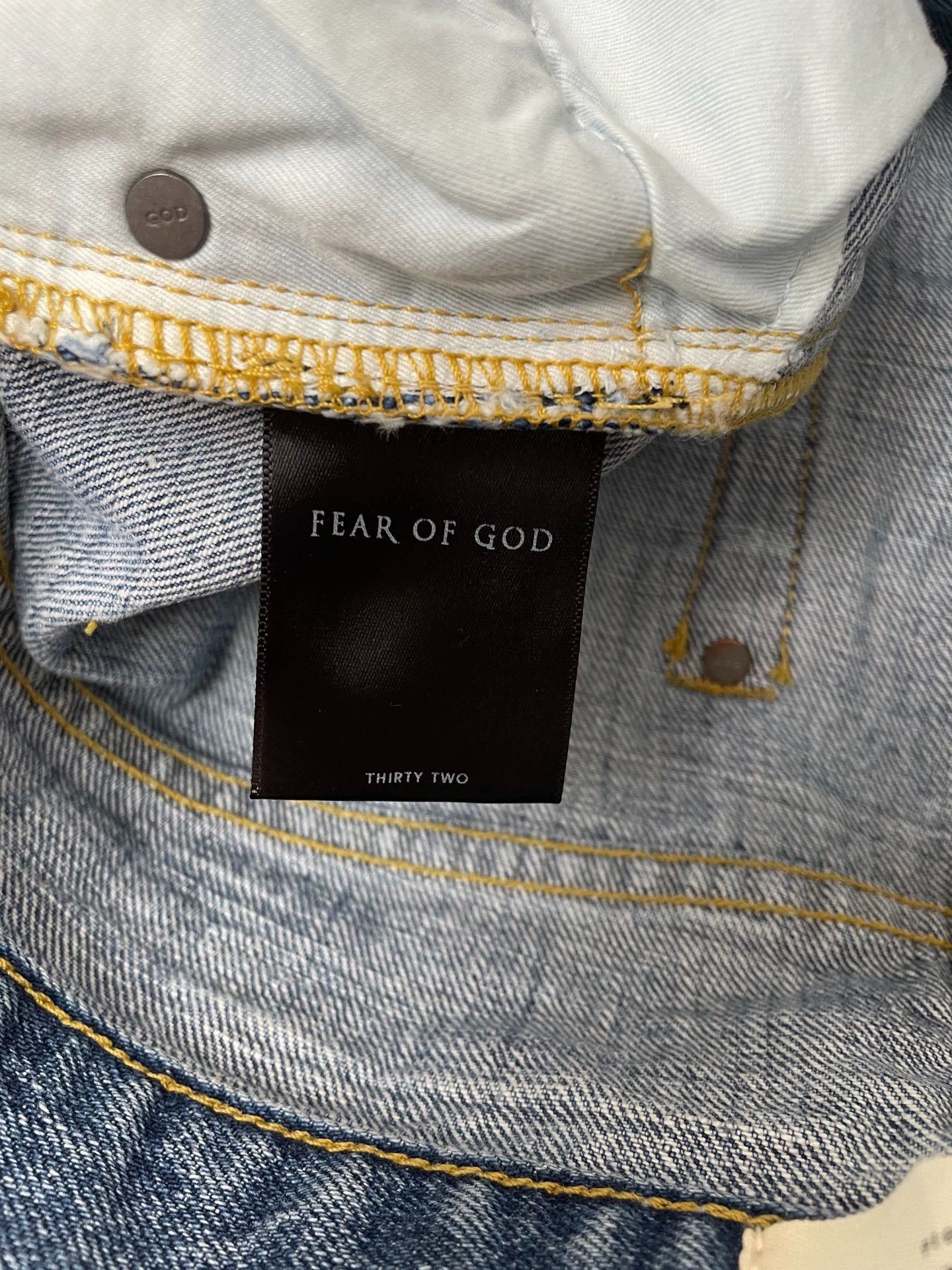 Fear of God FOG 4th Blue Denim Jeans 32W Distressed Yellow Trim Size US 32 / EU 48 - 4 Thumbnail
