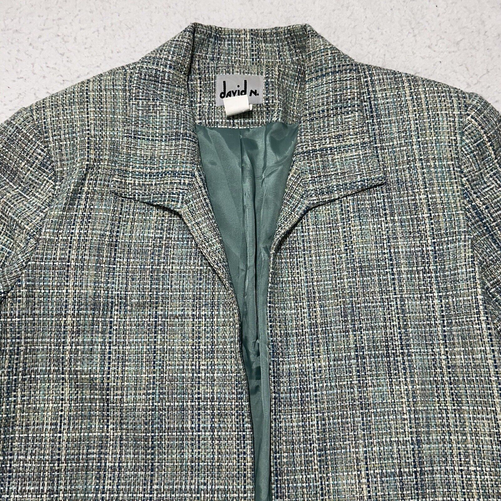 Other David N 8 Pure Silk Blazer Jacket Tweed Green Striped Coat Size M / US 6-8 / IT 42-44 - 2 Thumbnail