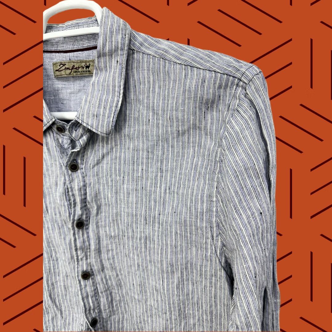 Vintage Zenfari 100% Linen Men’s Button-Up Long Sleeve Shirt L Gray Mens Size US L / EU 52-54 / 3 - 1 Thumbnail