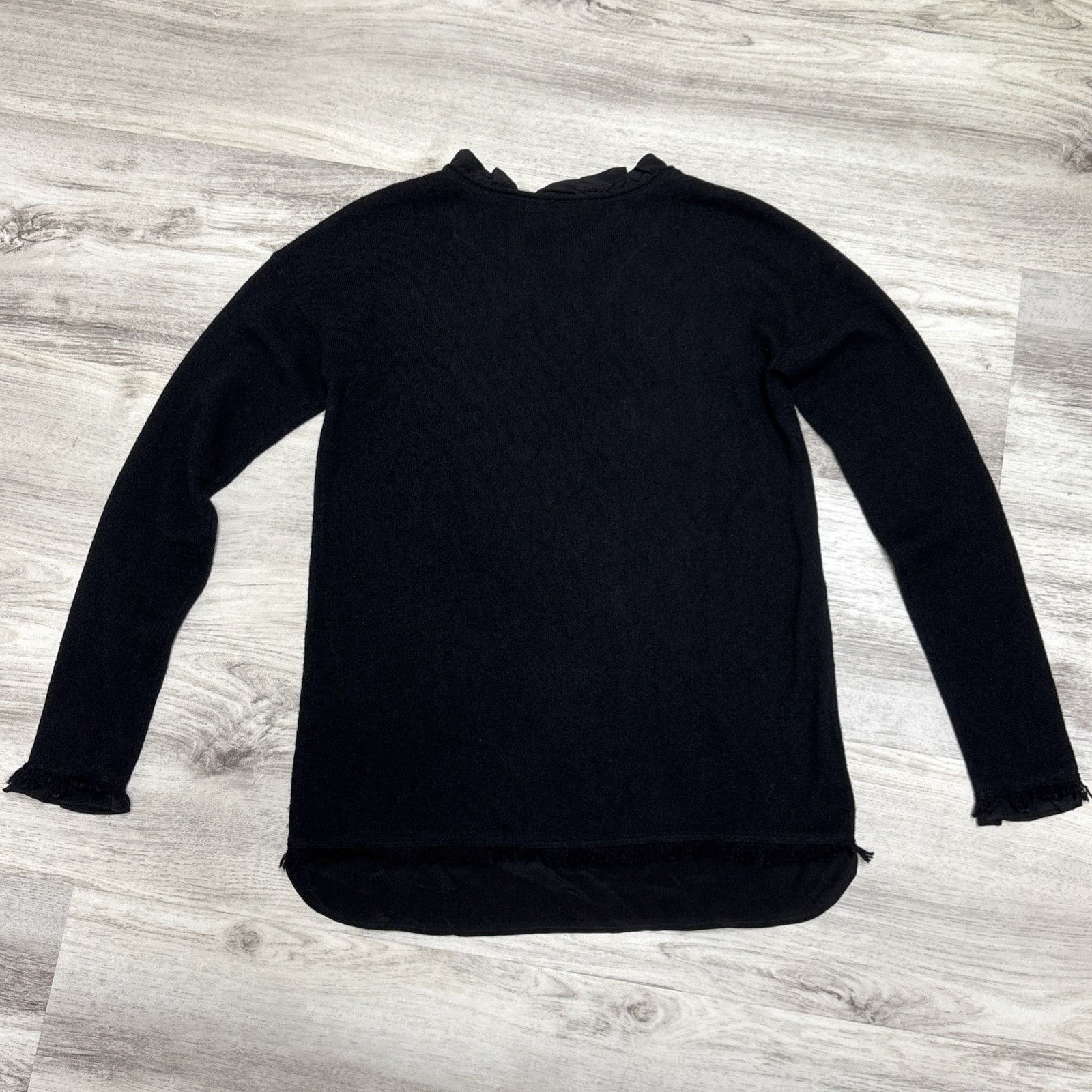 J.McLaughlin J McLaughlin 100% Cashmere Sweater Sz XS Black Fringed Silk Size XS / US 0-2 / IT 36-38 - 6 Thumbnail