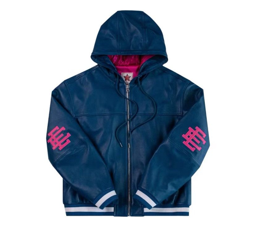 Eric Emanuel Eric Emanuel Navy Blue w pink EE leather bomber jacket large Size US L / EU 52-54 / 3 - 1 Thumbnail
