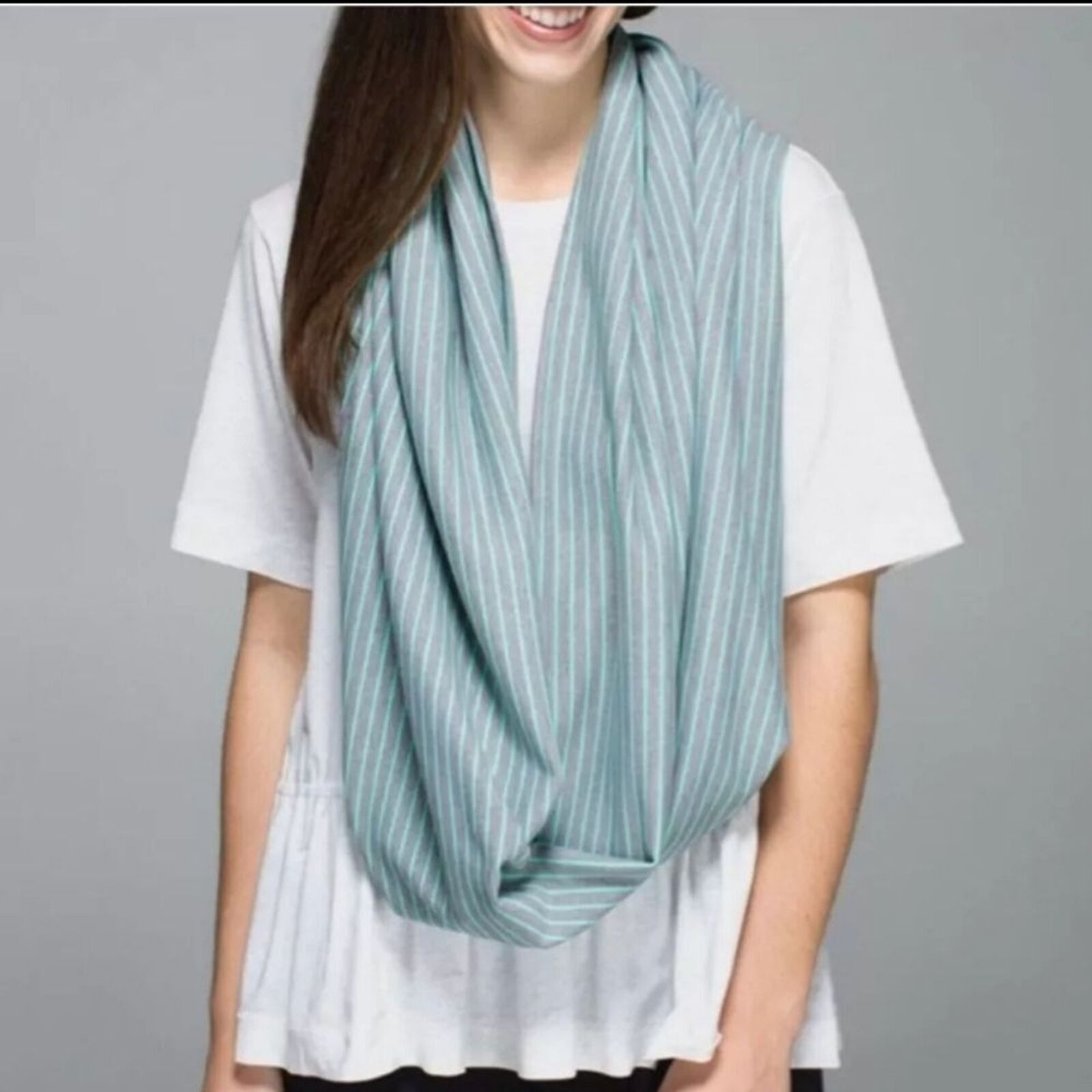 Lululemon Lululemon Vinyasa Scarf Wrap Gray Mint Green Stripes Snaps Size ONE SIZE - 1 Thumbnail