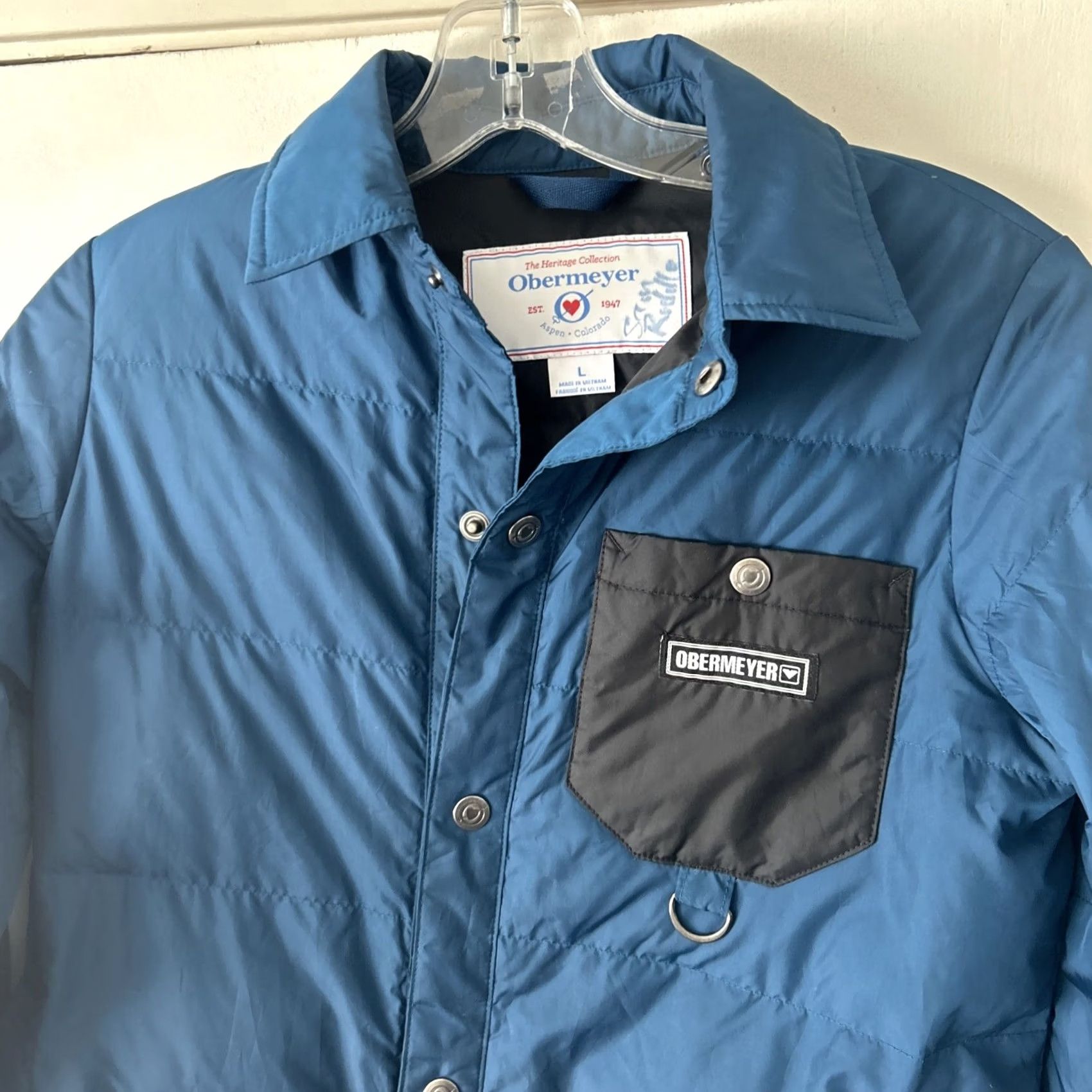 Obermeyer VINTAGE Obermeyer Lightweight Womens L Casual Blue Down Button Up Shacket EUC Size L / US 10 / IT 46 - 3 Thumbnail