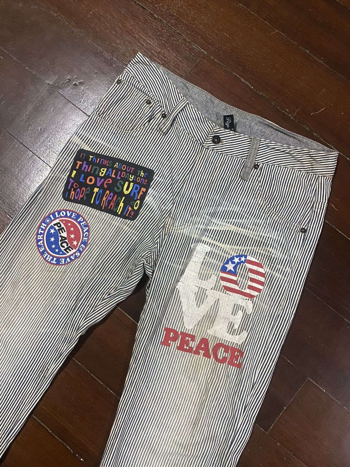 If Six Was Nine FIRE 🔥 CLONE Hickory I LOVE PEACE ☮️ SURF Japan Denim Jeans Size US 34 / EU 50 - 7 Thumbnail