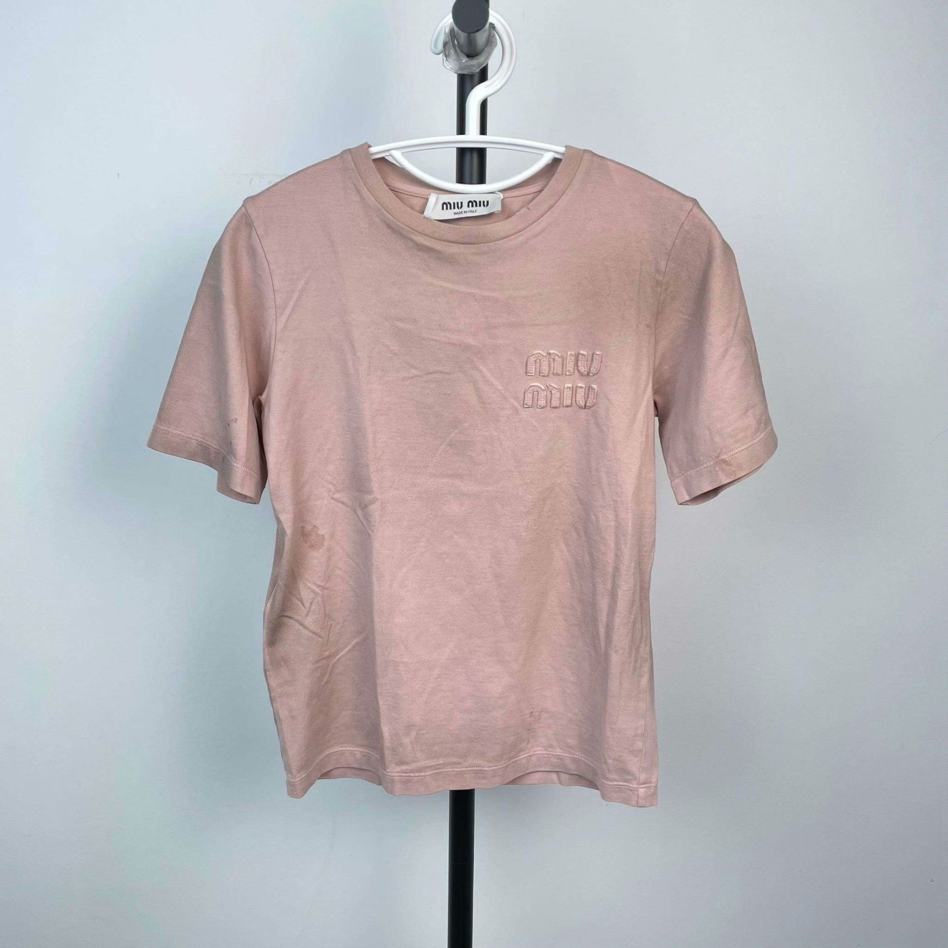 Miu Miu Miu Miu Distressed Cotton Pink T-Shirt S Women Size S / US 4 / IT 40 - 1 Thumbnail