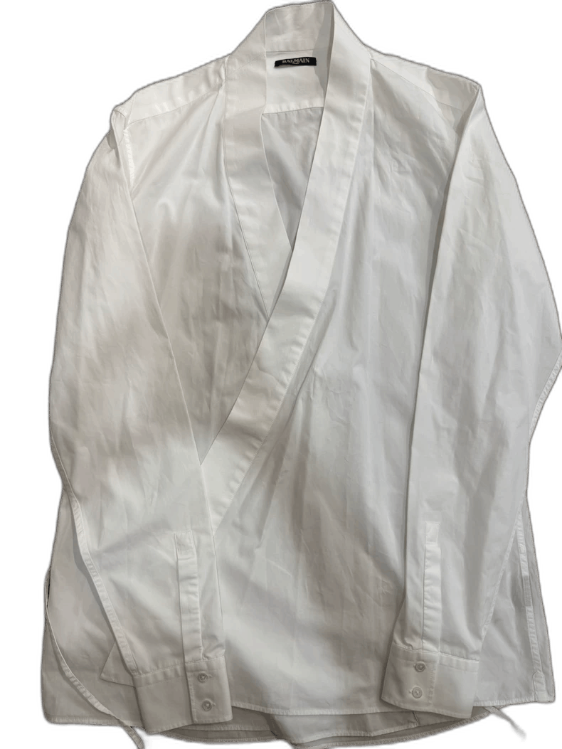 Balmain White V-Neck Shirt with Cross Design Size US M / EU 48-50 / 2 - 1 Thumbnail