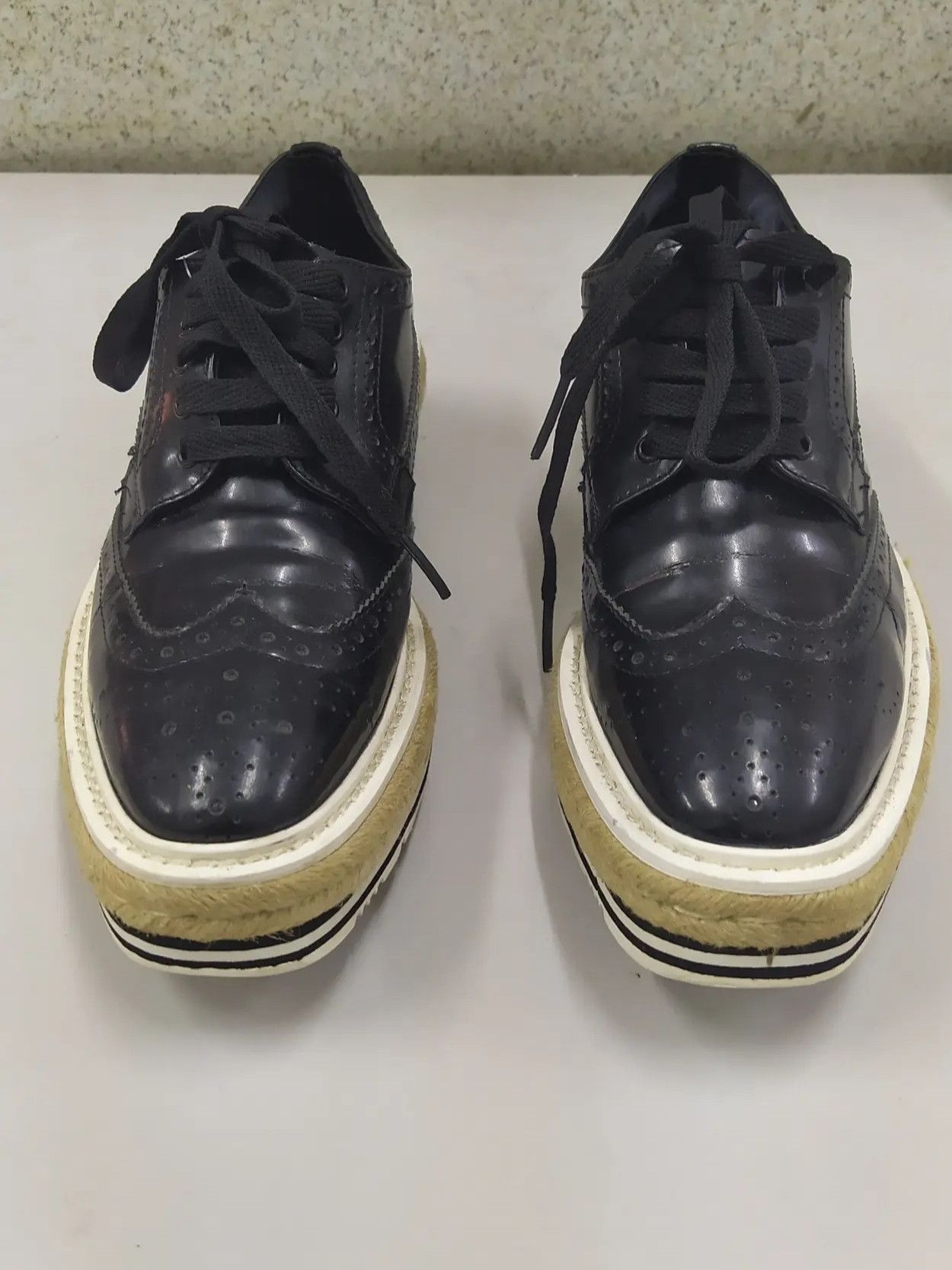 Prada Black Brogue Leather Shoes, Women's (Size 6)