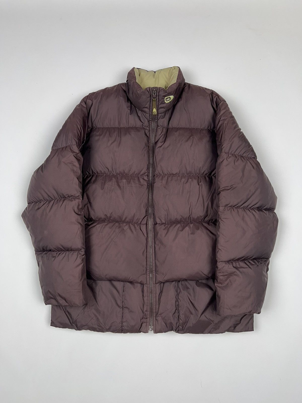 image of Nike Vintage Puffer Down Jacket Hide Pockets in Light Brown, Men's (Size Large)