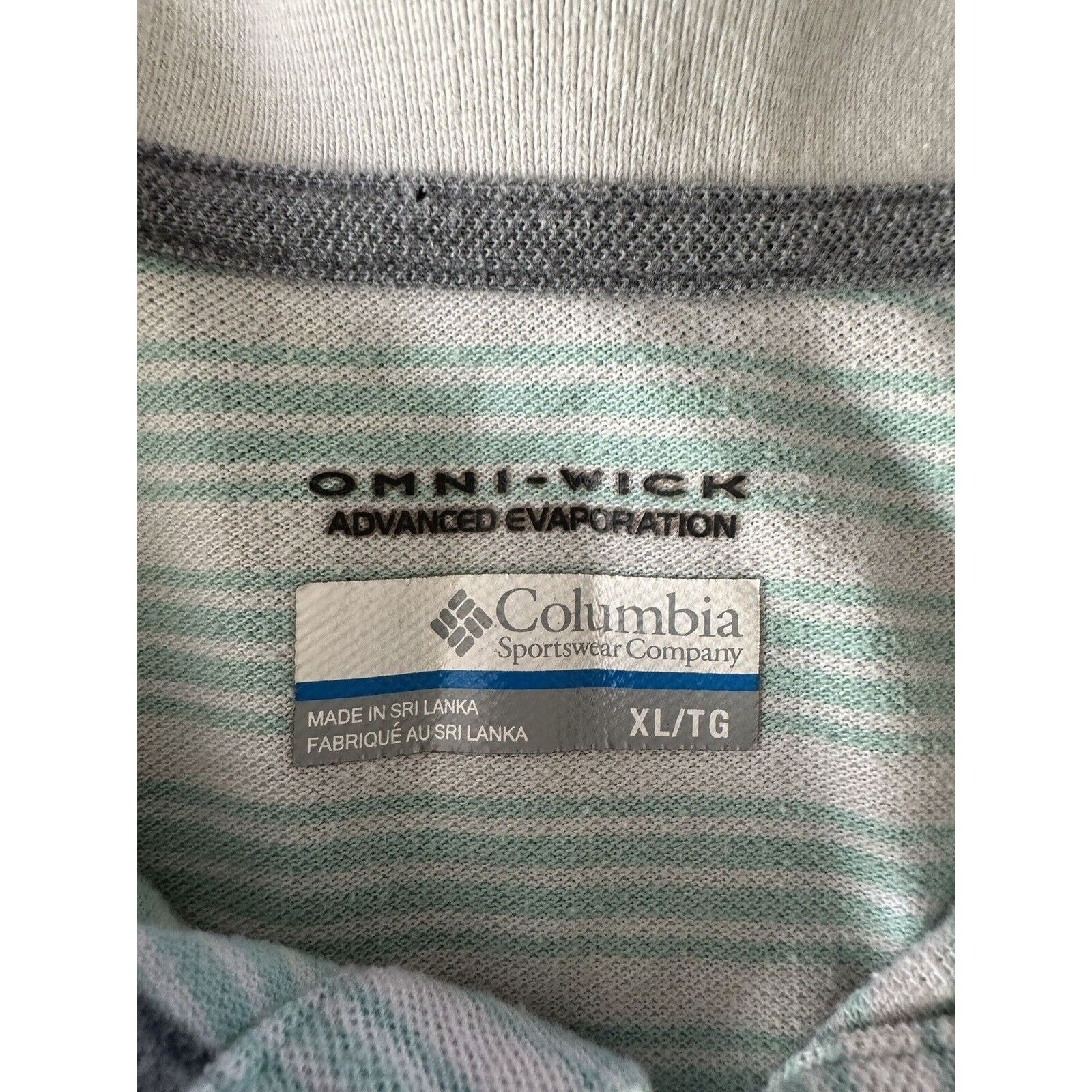 Columbia COLUMBIA Omni Wick Polo XL, White w/Teal Stripe Size US XL / EU 56 / 4 - 5 Thumbnail