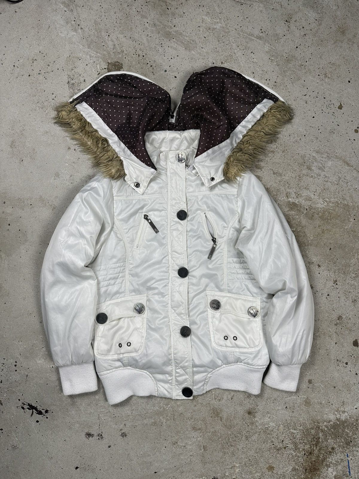 Vintage Y2K N2B Type White Faux Fur Bomber Jacket