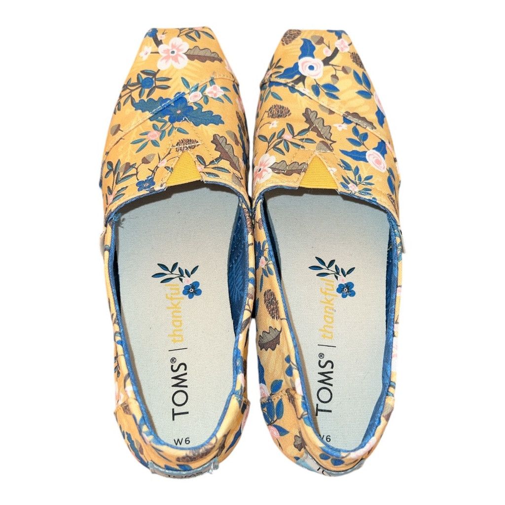 Toms Women's TOMS Floral Canvas Slip-On Shoes Size 6 Yellow Blue Size US 6 / IT 36 - 4 Thumbnail