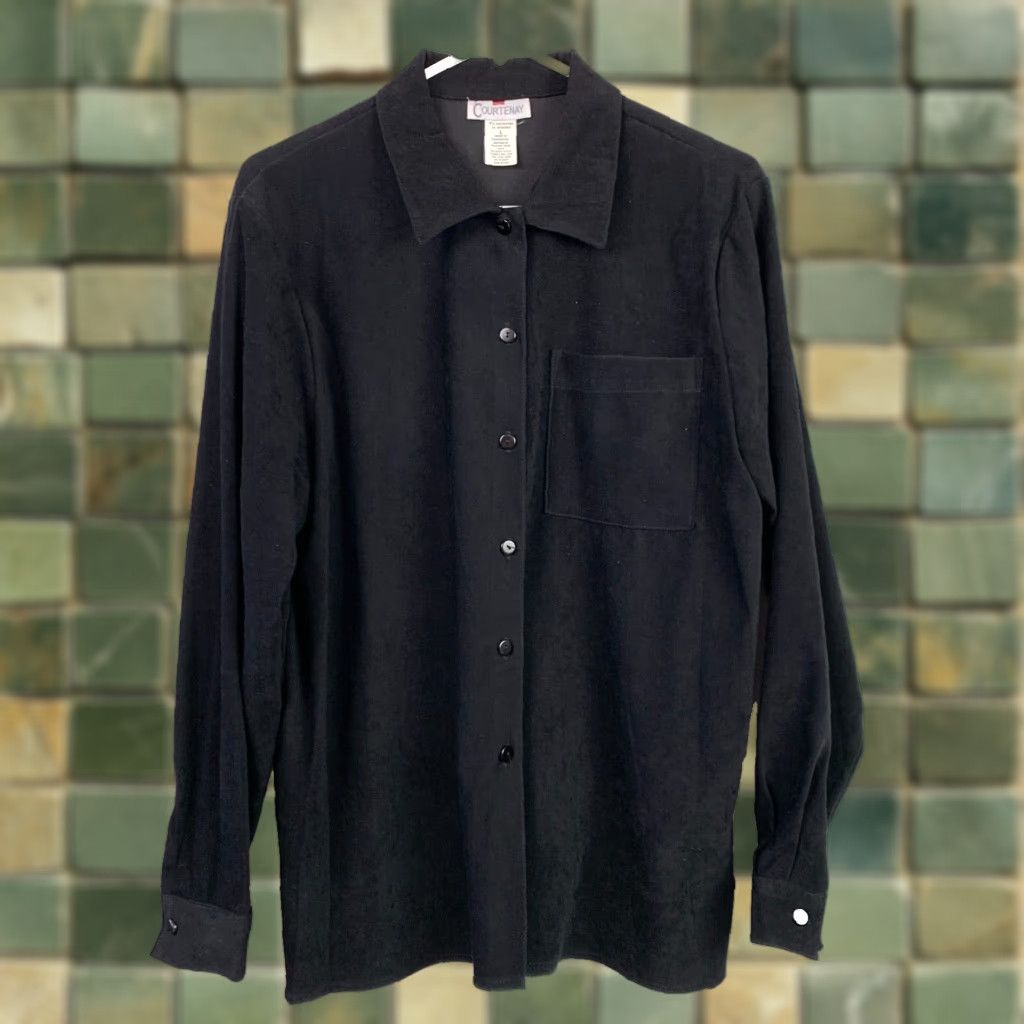 Vintage VINTAGE Courtenay Black Button Up Faux Suede Shirt Womens L Size L / US 10 / IT 46 - 1 Thumbnail