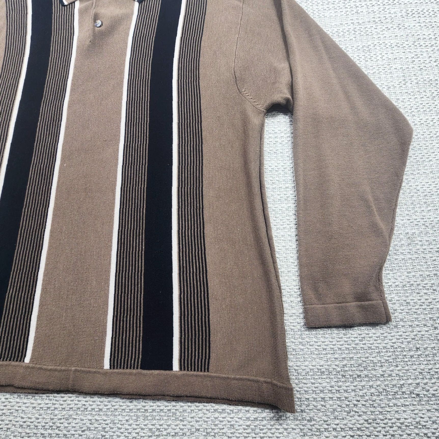 Pierre Cardin Piere Cardin Polo Shirt Mens XL Brown Black Vertical Stripe Knit Long Sleeve Polo Collar Lightweight Breathable Casual Size US XL / EU 56 / 4 - 2 Thumbnail