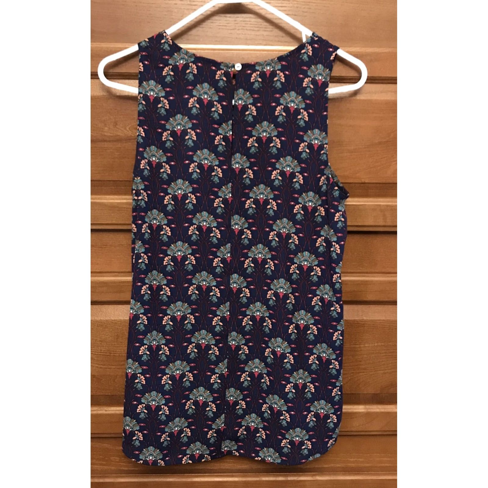 Vintage Daniel Rainn Women Blouse Sleeveless Tank Top Blue Floral Semi-sheer High Neck Button 615 Small S Bodice Bohemian Casual Workwear Shirt Women Size S / US 4 / IT 40 - 2 Thumbnail