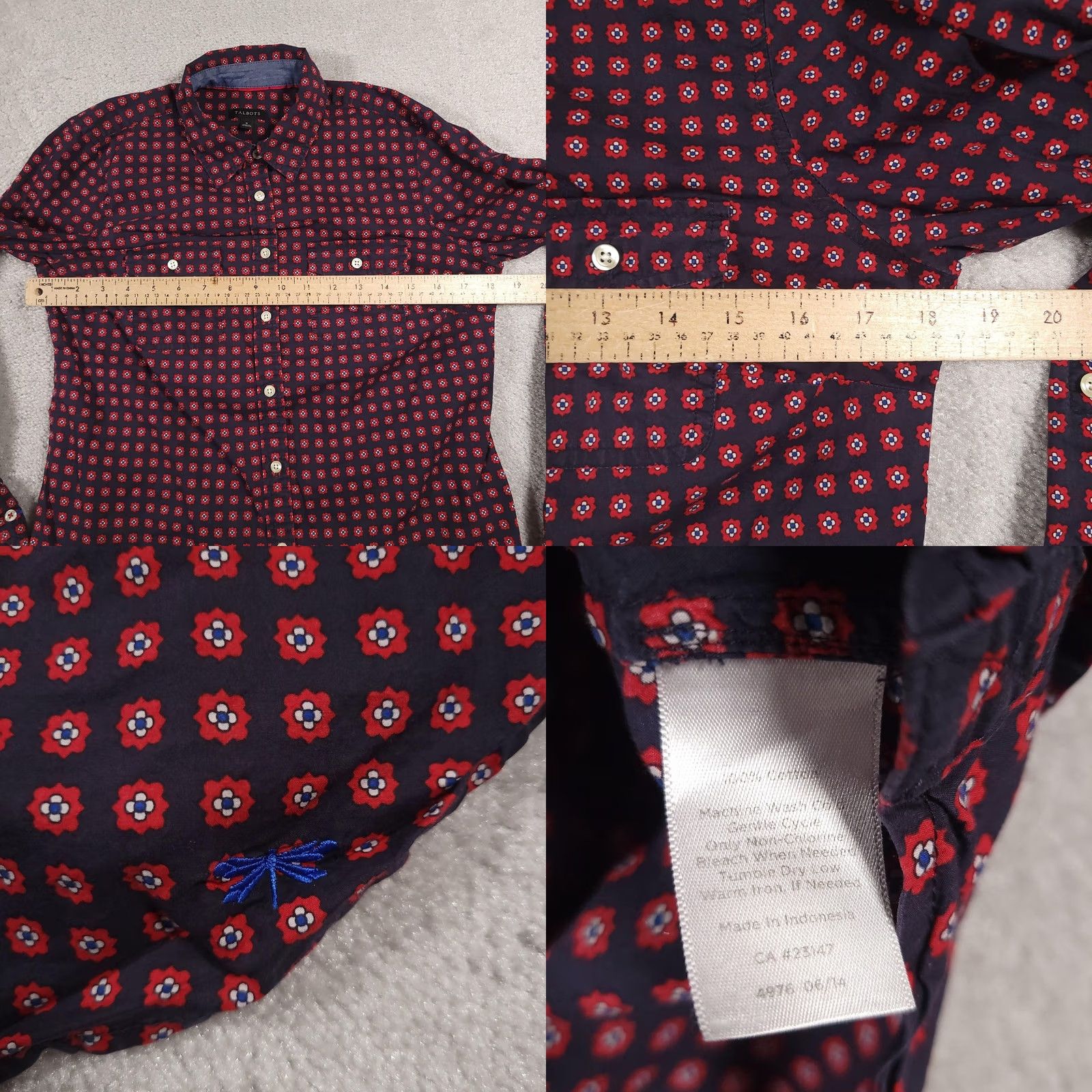 Talbots Talbots Shirt Womens 6 Navy Floral Button-Up Long Sleeve Pearl Snap Western Embroidered Bow Size M / US 6-8 / IT 42-44 - 8 Thumbnail