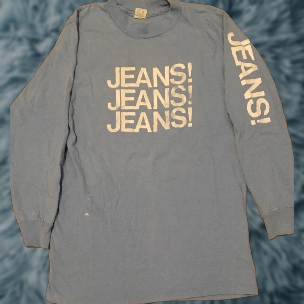 Denime VINTAGE 80s JeansJeansJeans Canada Denim Store Shirt M Blue Striped Single Stitch T-Shirt Mens Grunge 90s Funny Joke USA USA Size US M / EU 48-50 / 2 - 1 Thumbnail